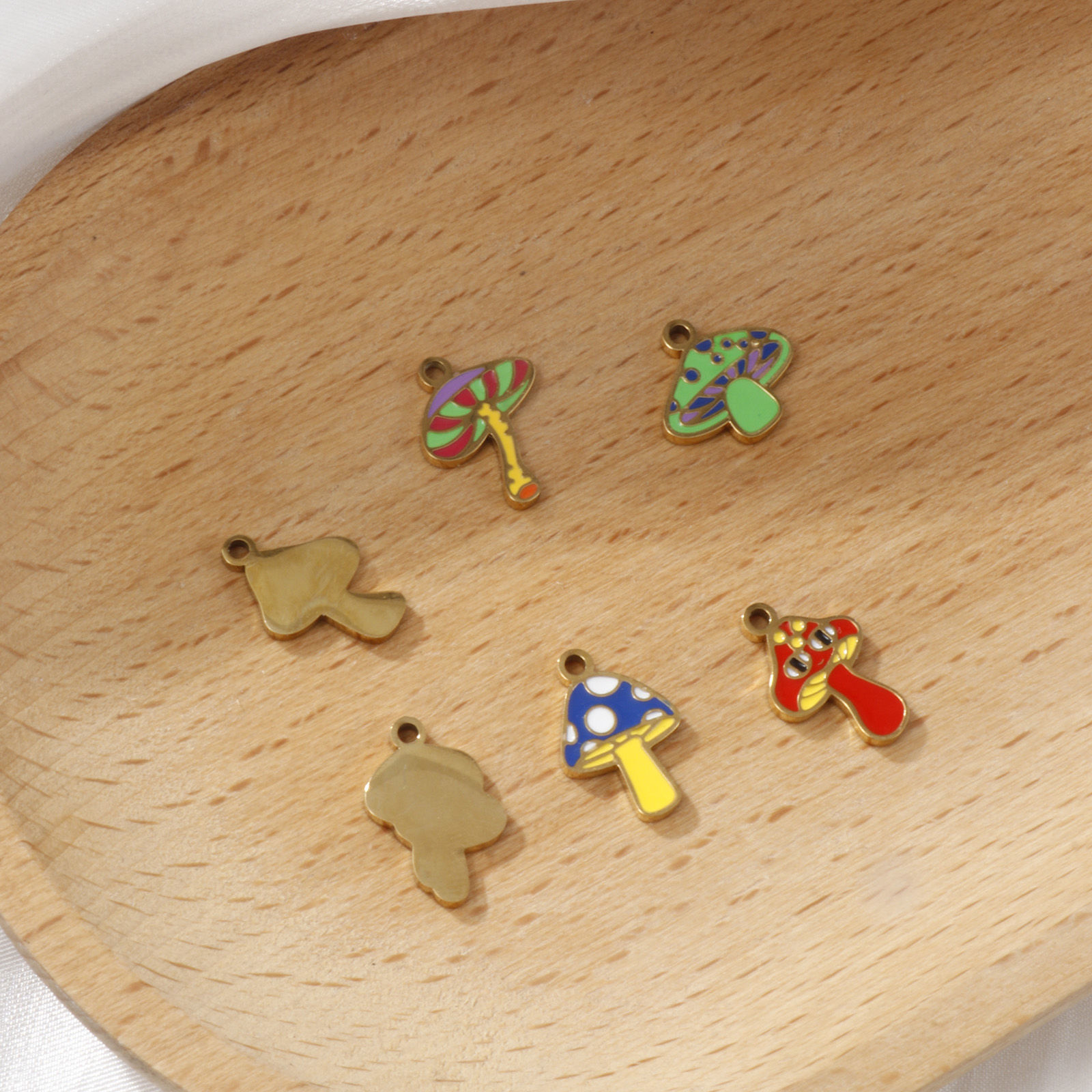 Picture of Eco-friendly PVD Vacuum Plating 304 Stainless Steel Charms 18K Gold Plated Multicolor Mushroom Enamel