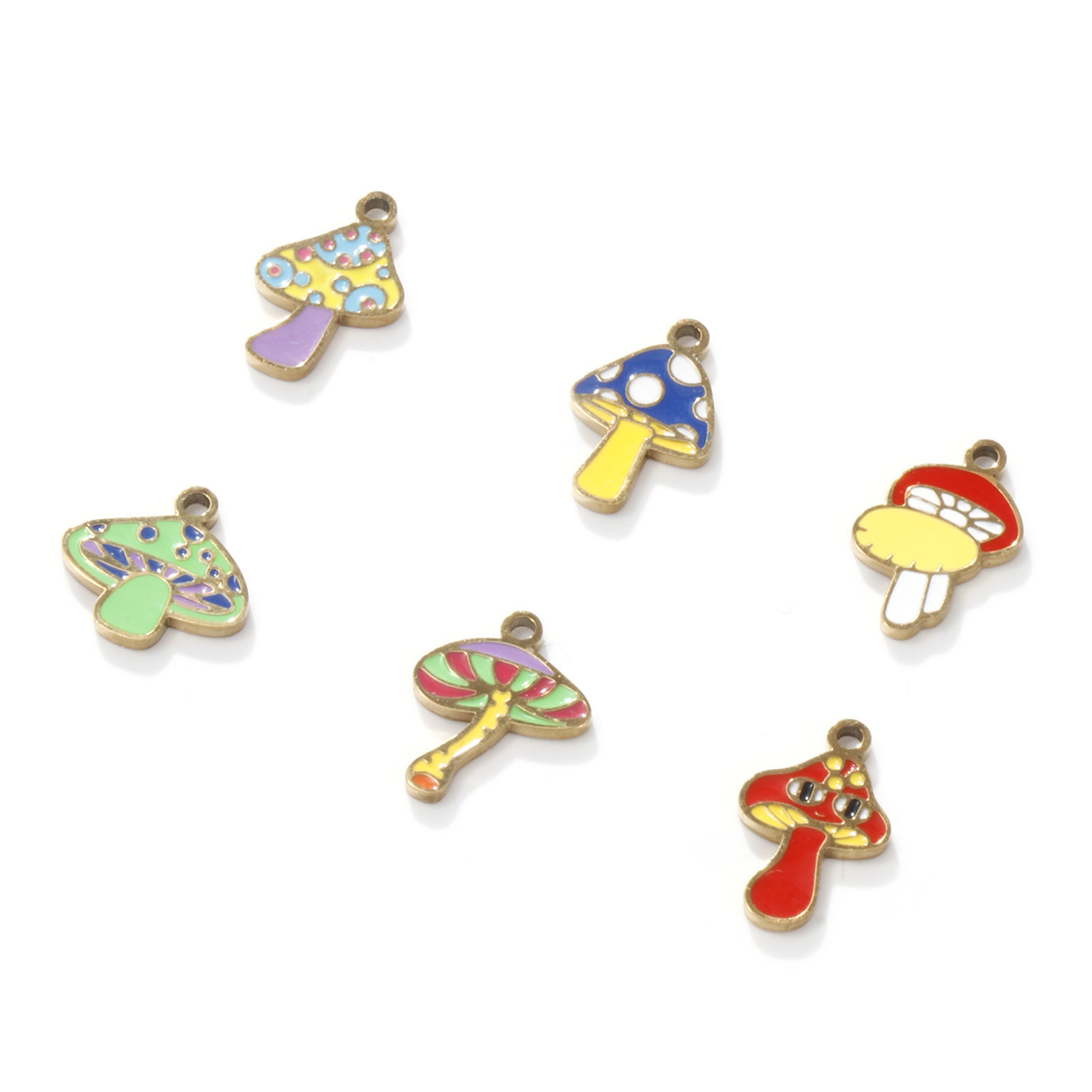 Picture of Eco-friendly PVD Vacuum Plating 304 Stainless Steel Charms 18K Gold Plated Multicolor Mushroom Enamel