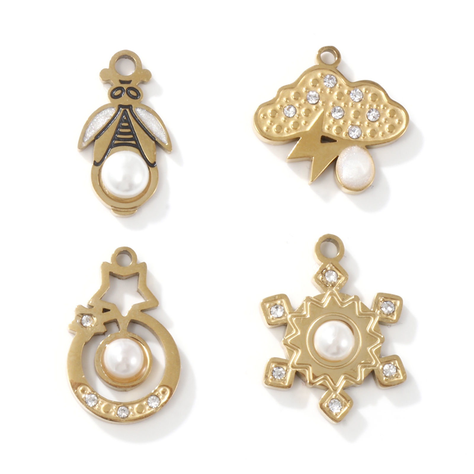 Picture of Eco-friendly PVD Vacuum Plating 304 Stainless Steel Charms 18K Gold Plated Cloud Snowflake Acrylic Imitation Pearl