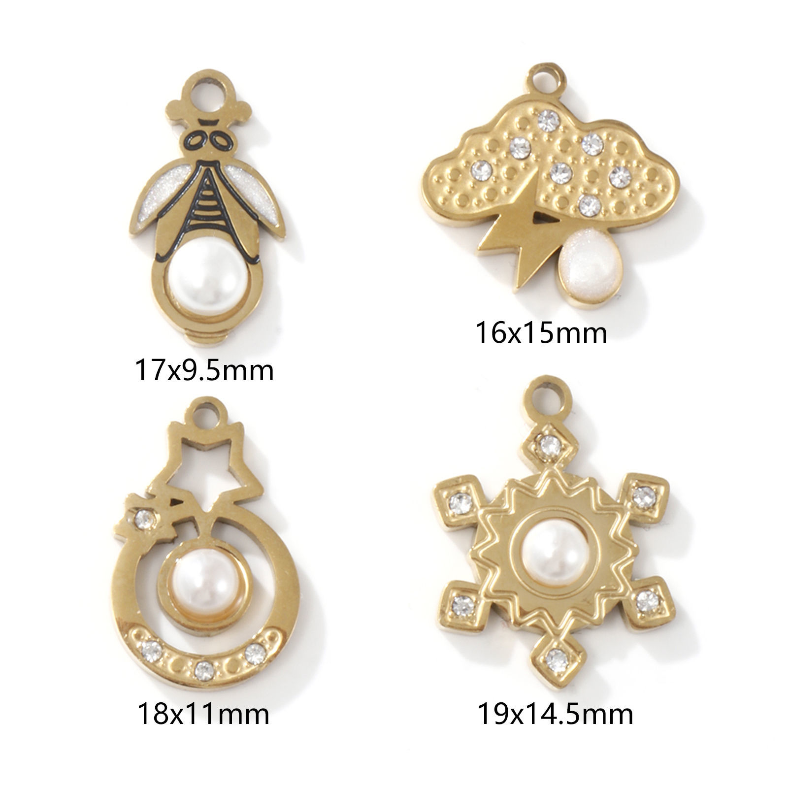 Picture of Eco-friendly PVD Vacuum Plating 304 Stainless Steel Charms 18K Gold Plated Cloud Snowflake Acrylic Imitation Pearl