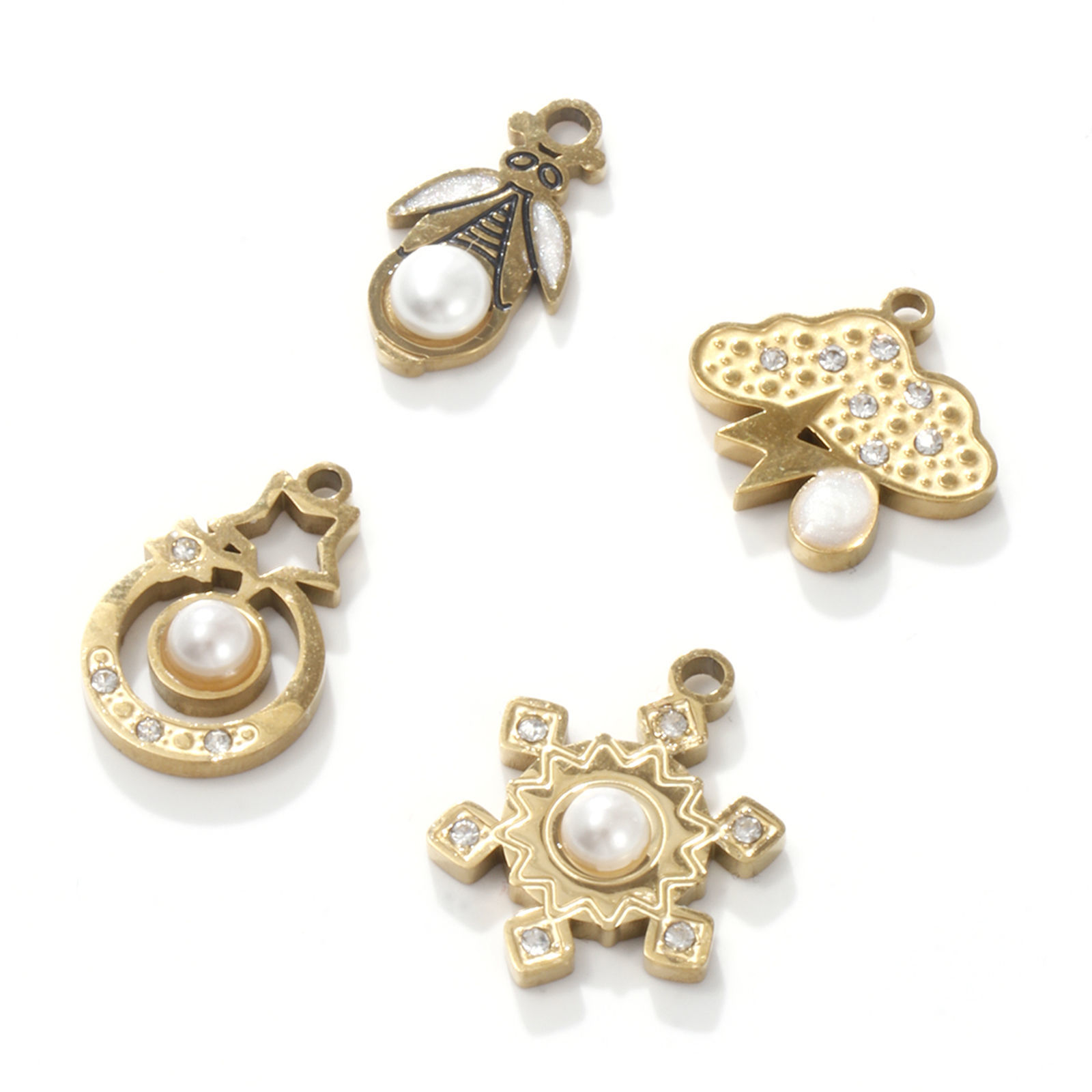 Picture of Eco-friendly PVD Vacuum Plating 304 Stainless Steel Charms 18K Gold Plated Cloud Snowflake Acrylic Imitation Pearl