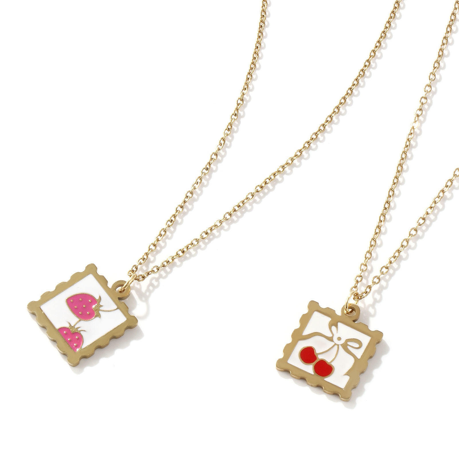 Picture of Eco-friendly PVD Vacuum Plating Sweet & Cute 18K Real Gold Plated Multicolor 304 Stainless Steel Link Cable Chain Square Fruit Enamel Pendant Charm Necklace For Women Gift 45cm(17.7") + 5cm(2") long