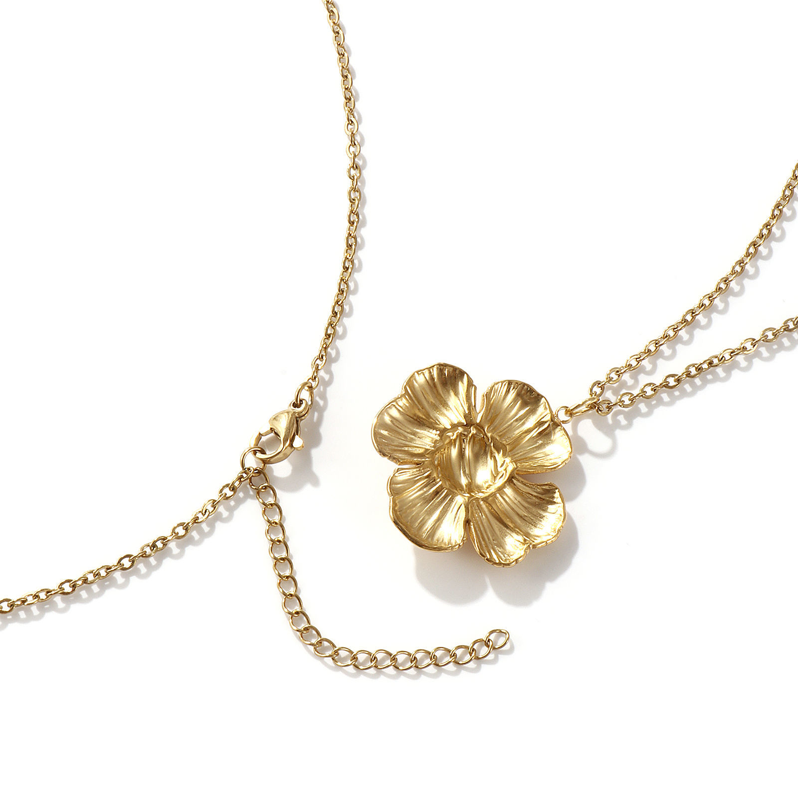 Picture of Eco-friendly PVD Vacuum Plating Stylish Pastoral Style 18K Real Gold Plated 304 Stainless Steel Link Cable Chain Flower Pendant Charm Necklace For Women Gift 45cm(17.7") + 5cm(2") long