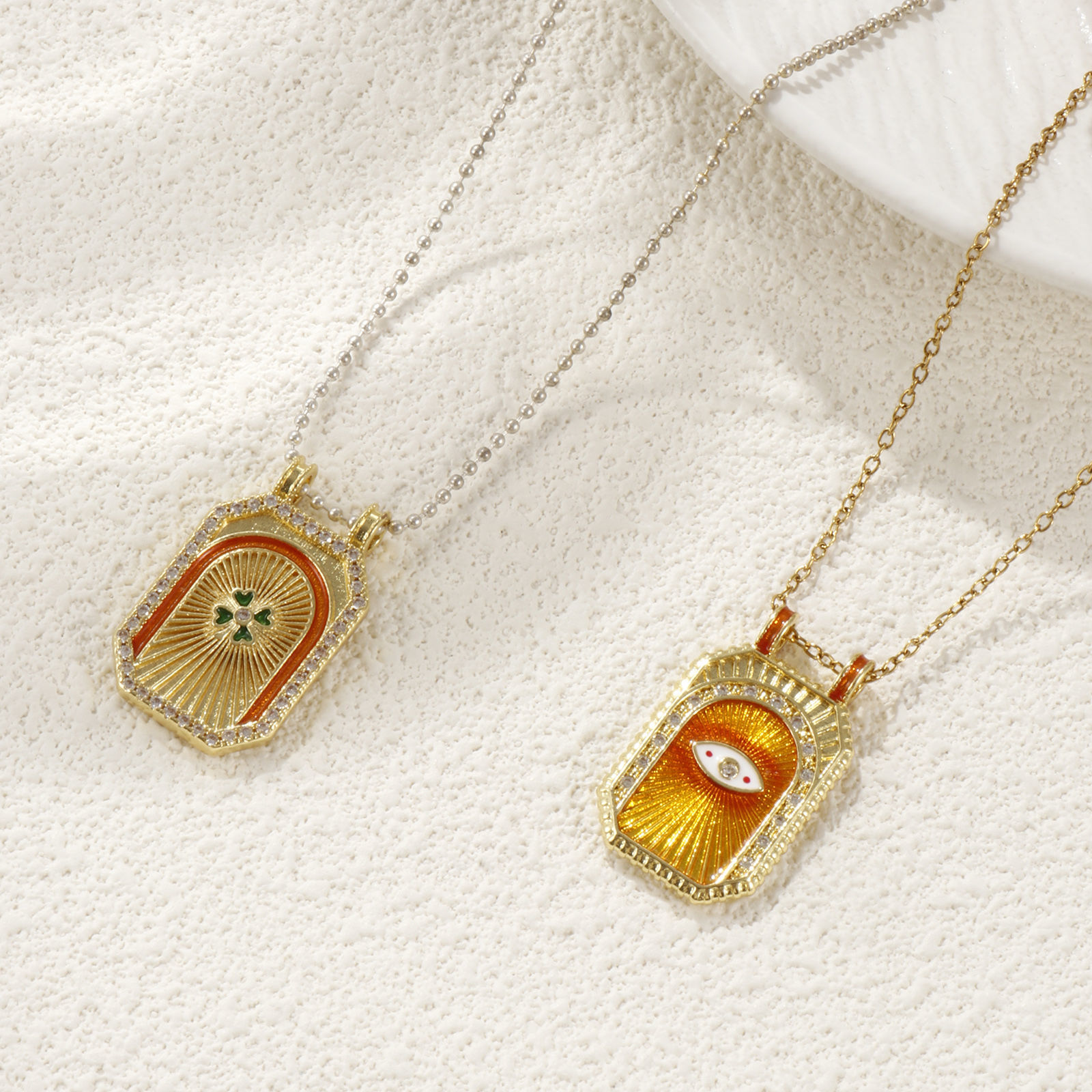 Picture of Eco-friendly Brass Micro Pave Pendants 18K Real Gold Plated Octagon Enamel Clear Cubic Zirconia 3cm x 1.8cm