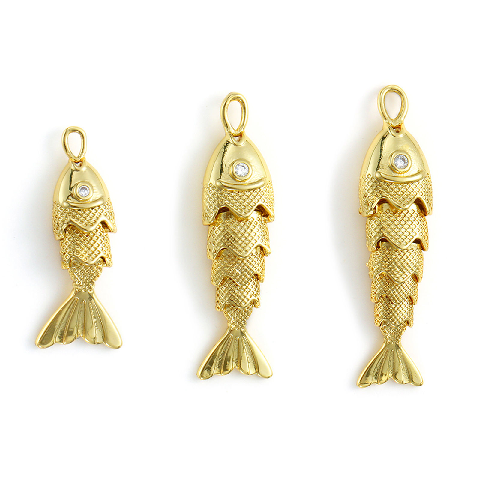 Picture of Eco-friendly Brass Ocean Jewelry Charms 18K Real Gold Plated Fish Animal Movable Clear Cubic Zirconia
