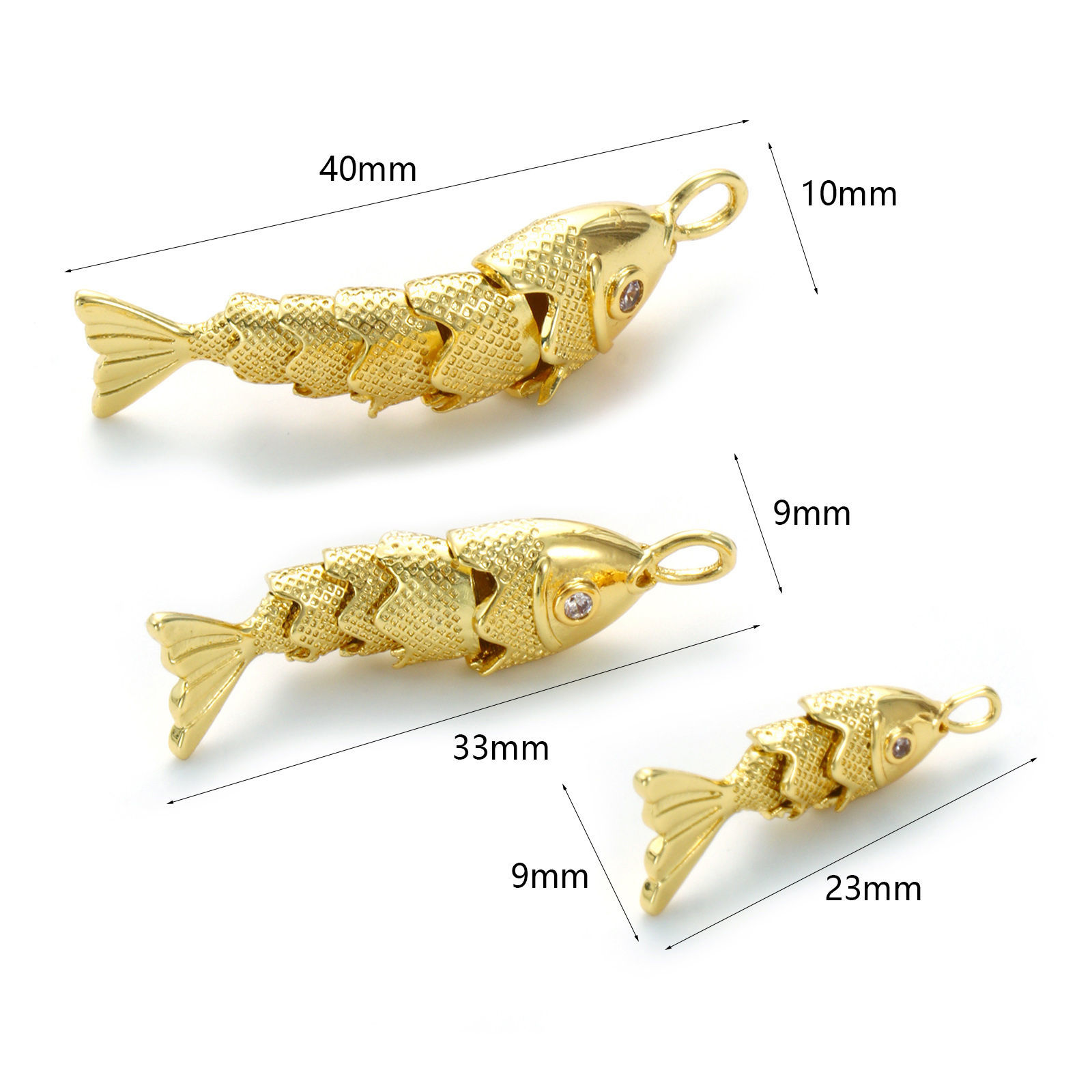 Picture of Eco-friendly Brass Ocean Jewelry Charms 18K Real Gold Plated Fish Animal Movable Clear Cubic Zirconia