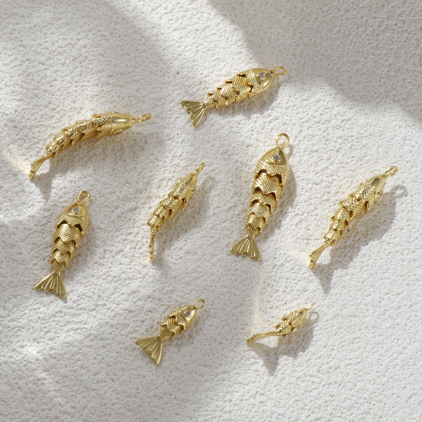 Picture of Eco-friendly Brass Ocean Jewelry Charms 18K Real Gold Plated Fish Animal Movable Clear Cubic Zirconia