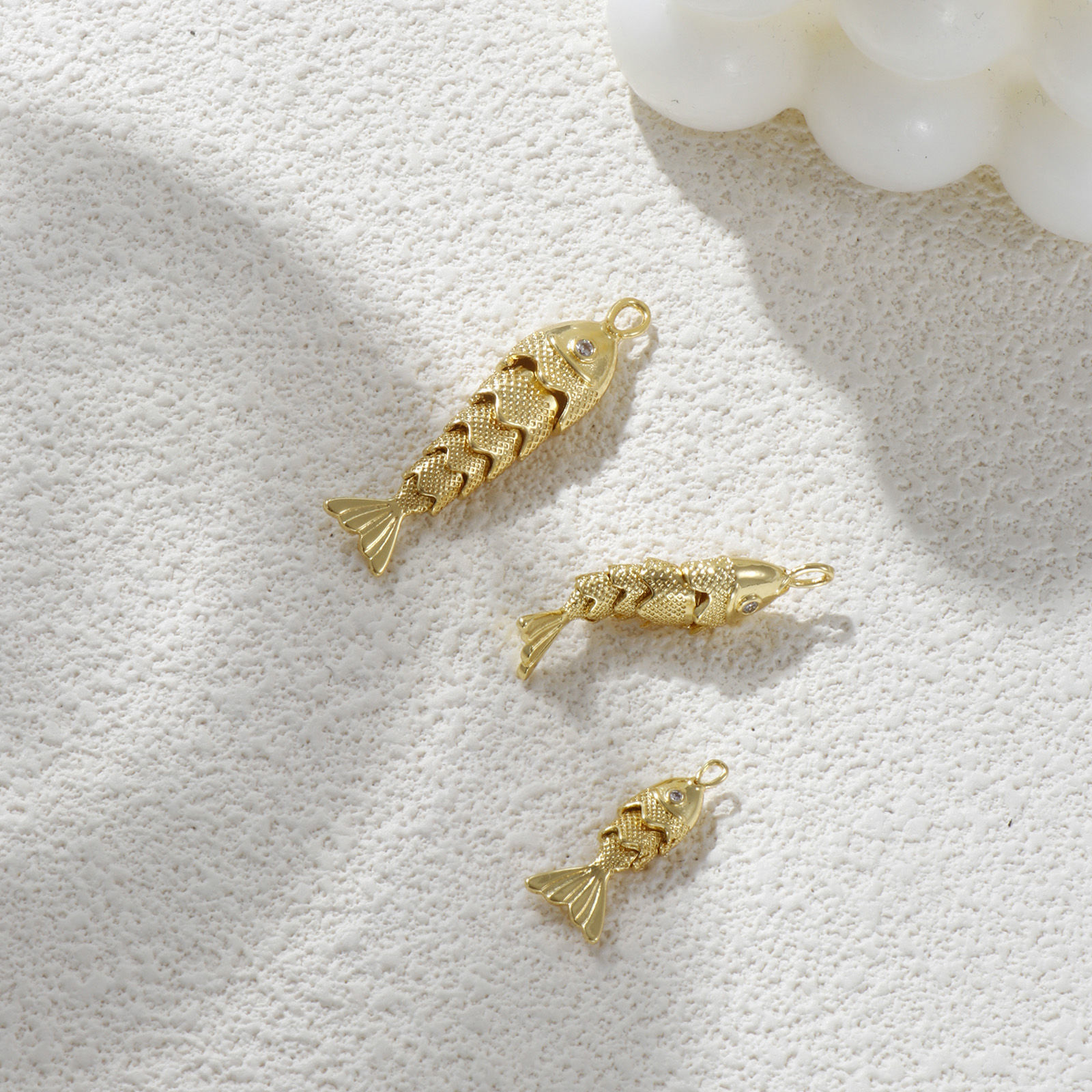 Picture of Eco-friendly Brass Ocean Jewelry Charms 18K Real Gold Plated Fish Animal Movable Clear Cubic Zirconia
