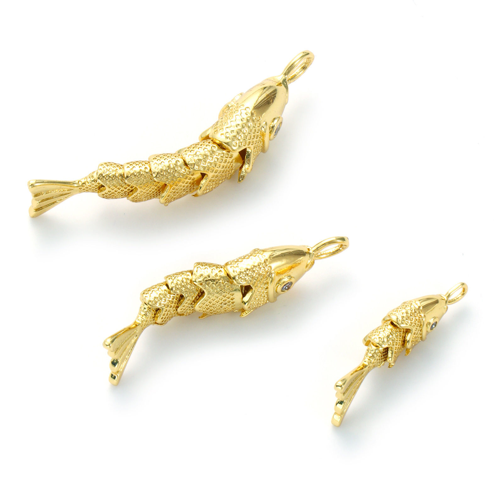 Picture of Eco-friendly Brass Ocean Jewelry Charms 18K Real Gold Plated Fish Animal Movable Clear Cubic Zirconia