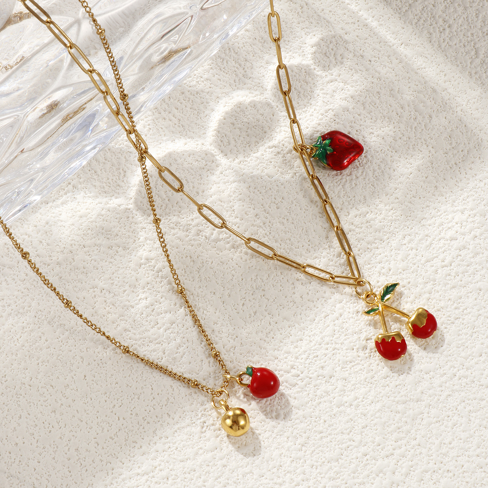 Picture of Eco-friendly PVD Vacuum Plating Natural Pastoral Cute 18K Real Gold Plated Red 304 Stainless Steel Fruit Enamel Pendant Charm Necklace For Women Gift