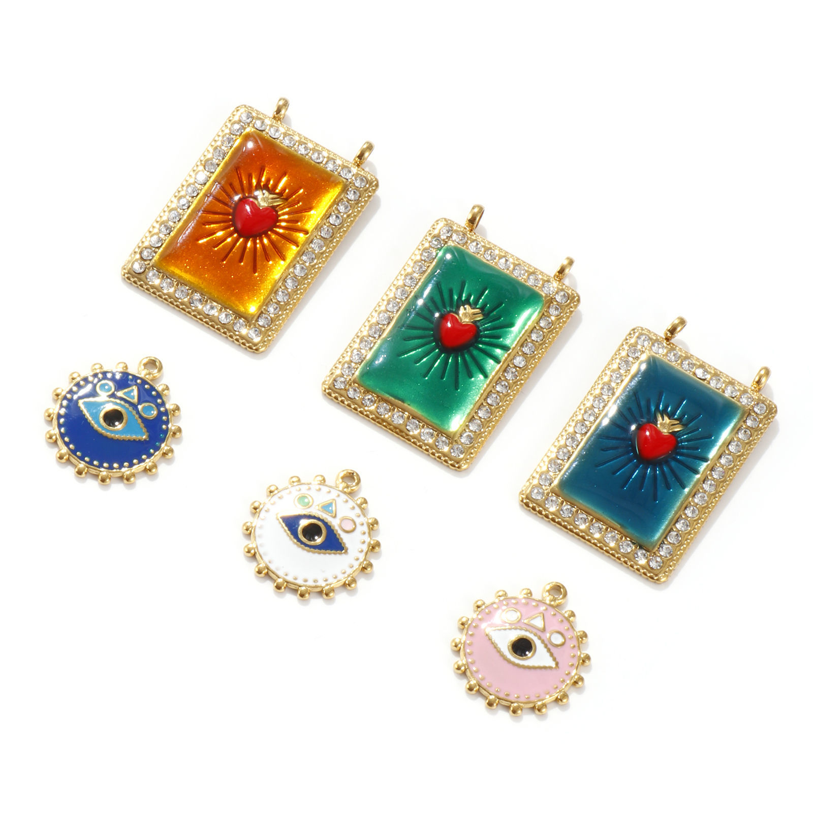 Picture of Eco-friendly PVD Vacuum Plating 304 Stainless Steel Religious Charms 18K Real Gold Plated Multicolor Enamel Ex Voto Heart Eye of Providence/ All-seeing Eye