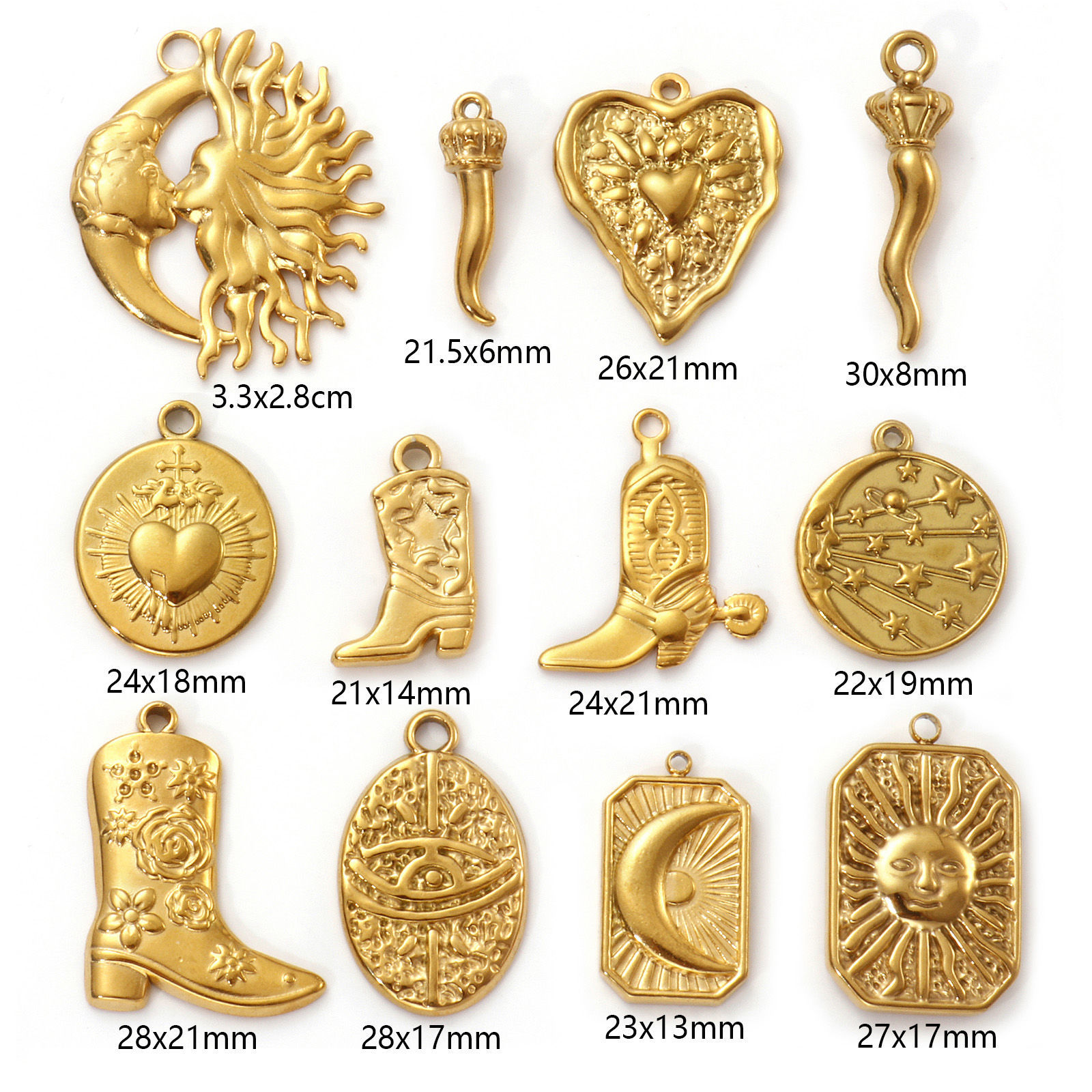 Picture of Eco-friendly PVD Vacuum Plating 304 Stainless Steel Charms 18K Real Gold Plated Ex Voto Heart Boots