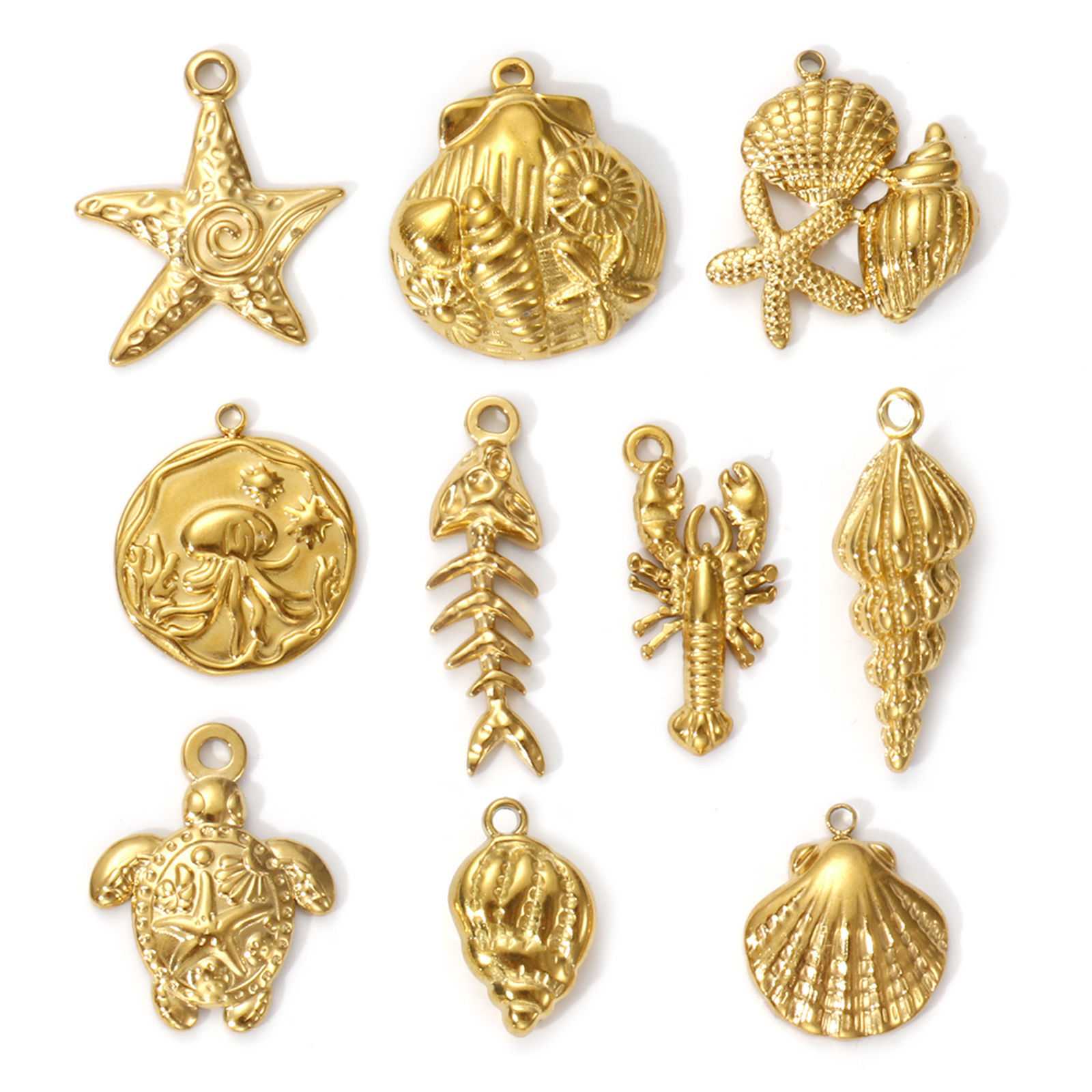 Picture of Eco-friendly PVD Vacuum Plating 304 Stainless Steel Ocean Jewelry Charms 18K Real Gold Plated Shell Tortoise