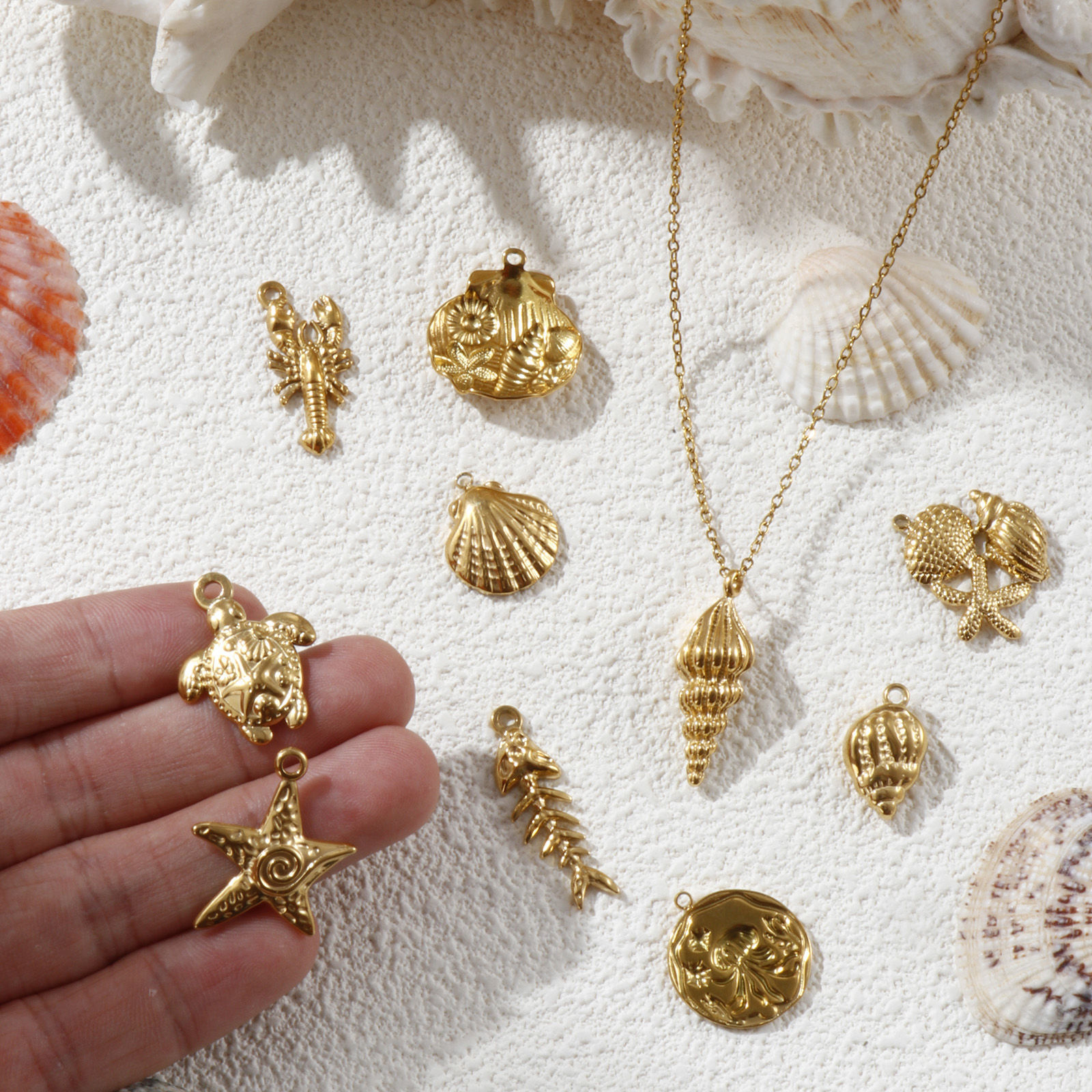 Picture of Eco-friendly PVD Vacuum Plating 304 Stainless Steel Ocean Jewelry Charms 18K Real Gold Plated Shell Tortoise