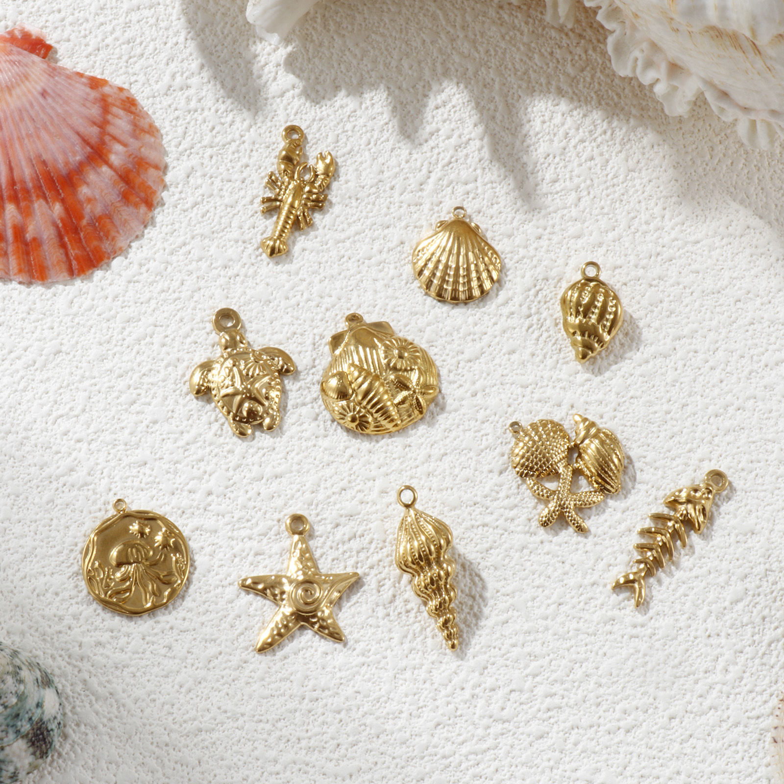 Picture of Eco-friendly PVD Vacuum Plating 304 Stainless Steel Ocean Jewelry Charms 18K Real Gold Plated Shell Tortoise