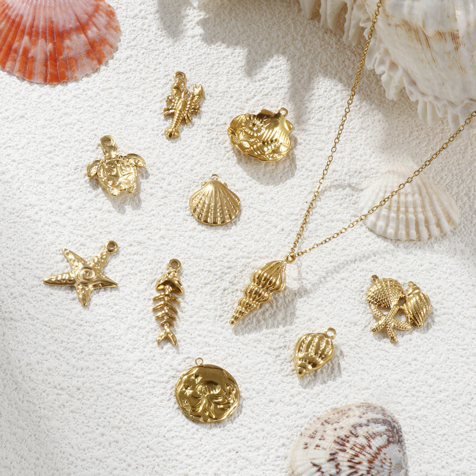 Picture of Eco-friendly PVD Vacuum Plating 304 Stainless Steel Ocean Jewelry Charms 18K Real Gold Plated Shell Tortoise