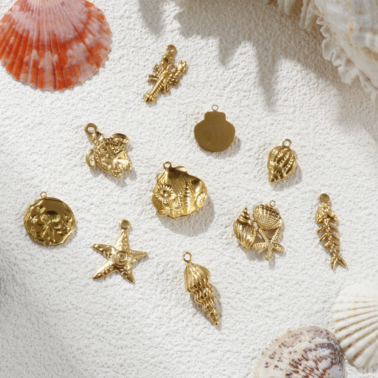 Picture of Eco-friendly PVD Vacuum Plating 304 Stainless Steel Ocean Jewelry Charms 18K Real Gold Plated Shell Tortoise