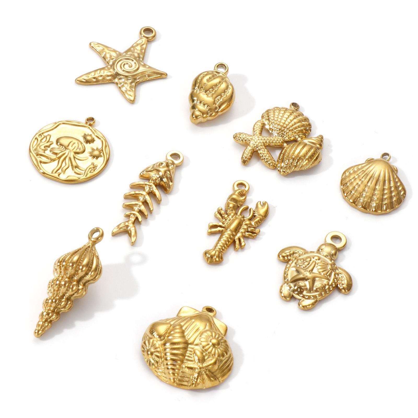 Picture of Eco-friendly PVD Vacuum Plating 304 Stainless Steel Ocean Jewelry Charms 18K Real Gold Plated Shell Tortoise