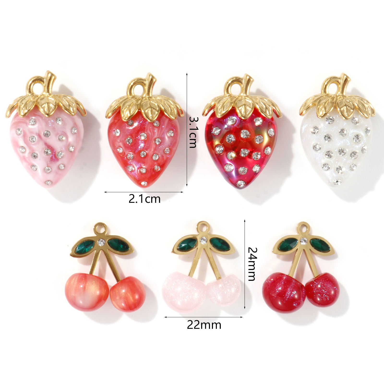 Picture of Eco-friendly PVD Vacuum Plating 304 Stainless Steel & Resin Charms 18K Real Gold Plated Multicolor Fruit Clear Rhinestone
