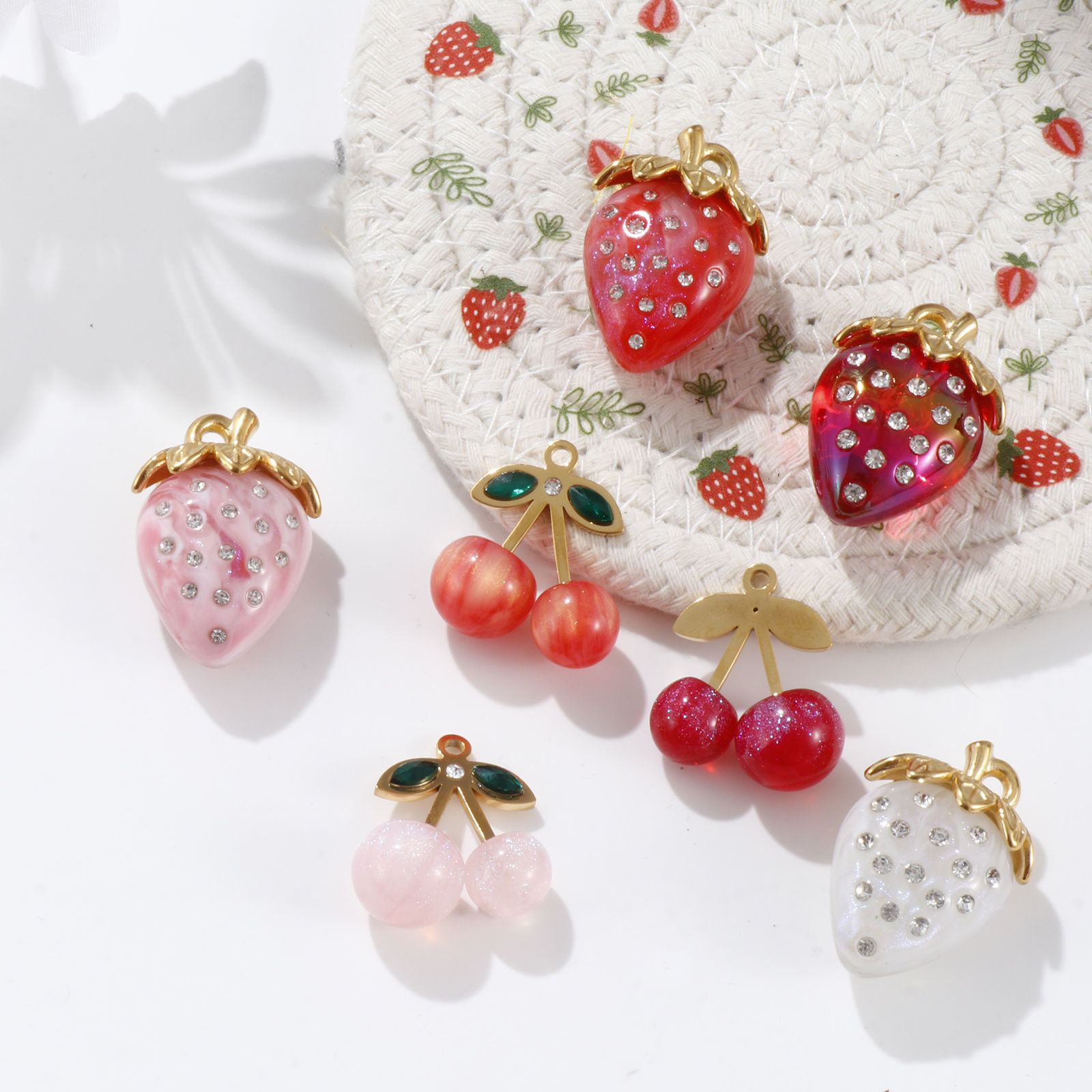 Picture of Eco-friendly PVD Vacuum Plating 304 Stainless Steel & Resin Charms 18K Real Gold Plated Multicolor Fruit Clear Rhinestone