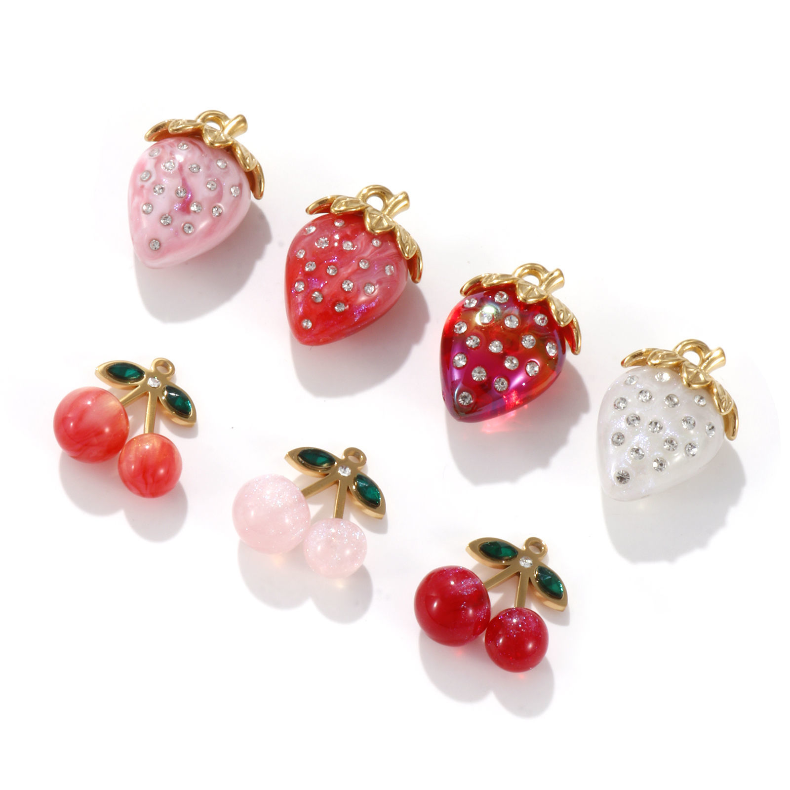 Picture of Eco-friendly PVD Vacuum Plating 304 Stainless Steel & Resin Charms 18K Real Gold Plated Multicolor Fruit Clear Rhinestone