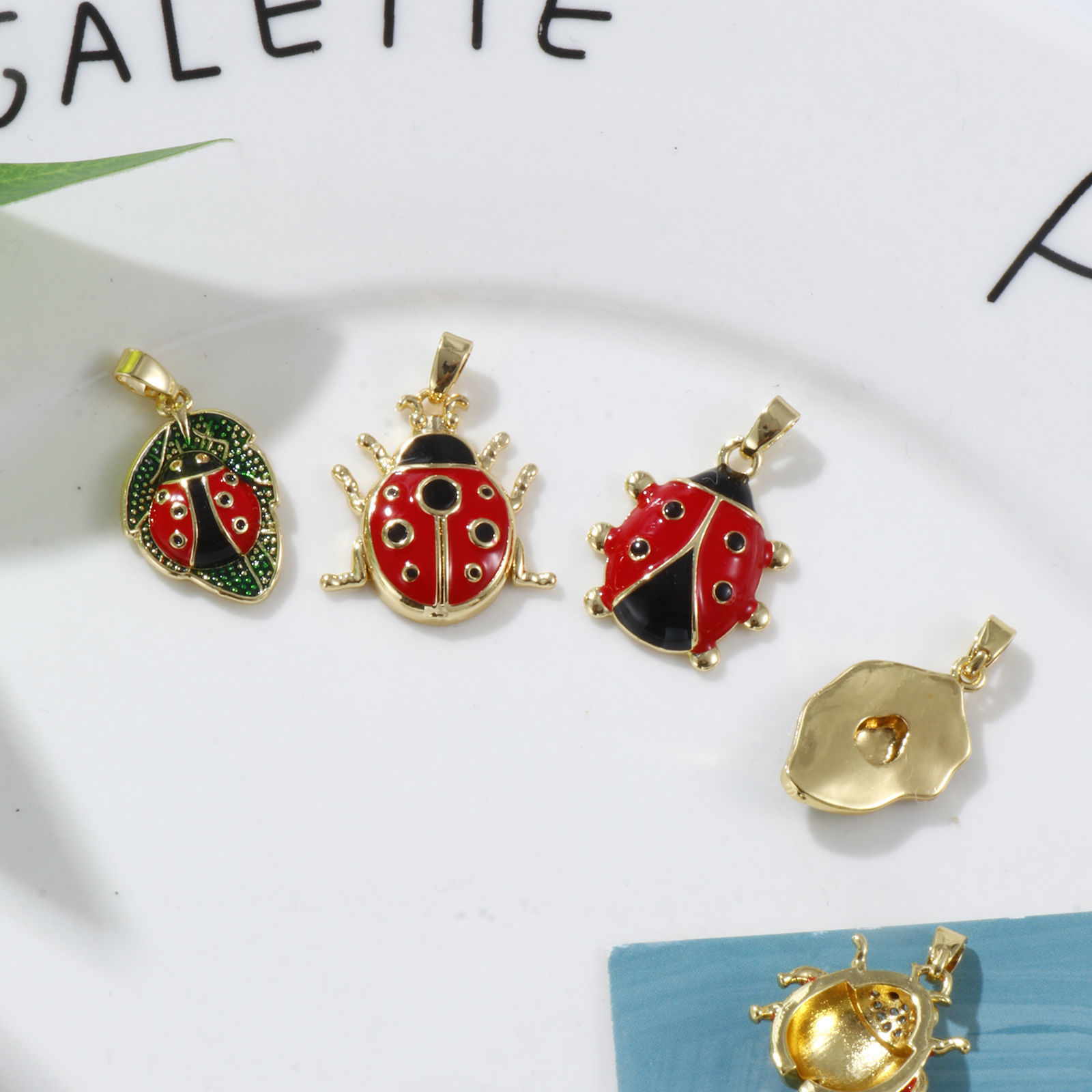Picture of Eco-friendly Brass Insect Charm Pendant 18K Real Gold Plated Red Ladybug Animal Enamel