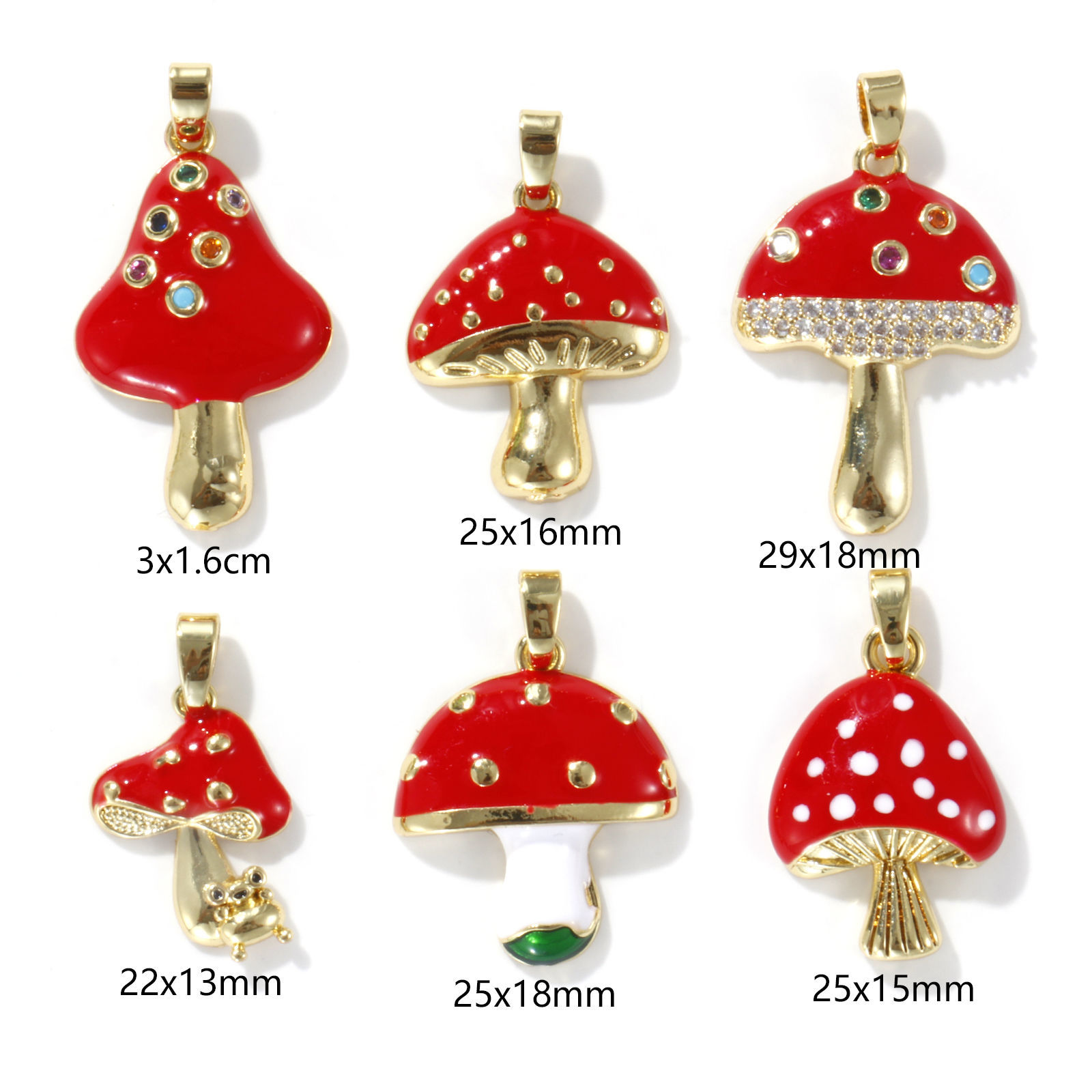 Picture of Eco-friendly Brass Charm Pendant 18K Real Gold Plated Red Mushroom Enamel