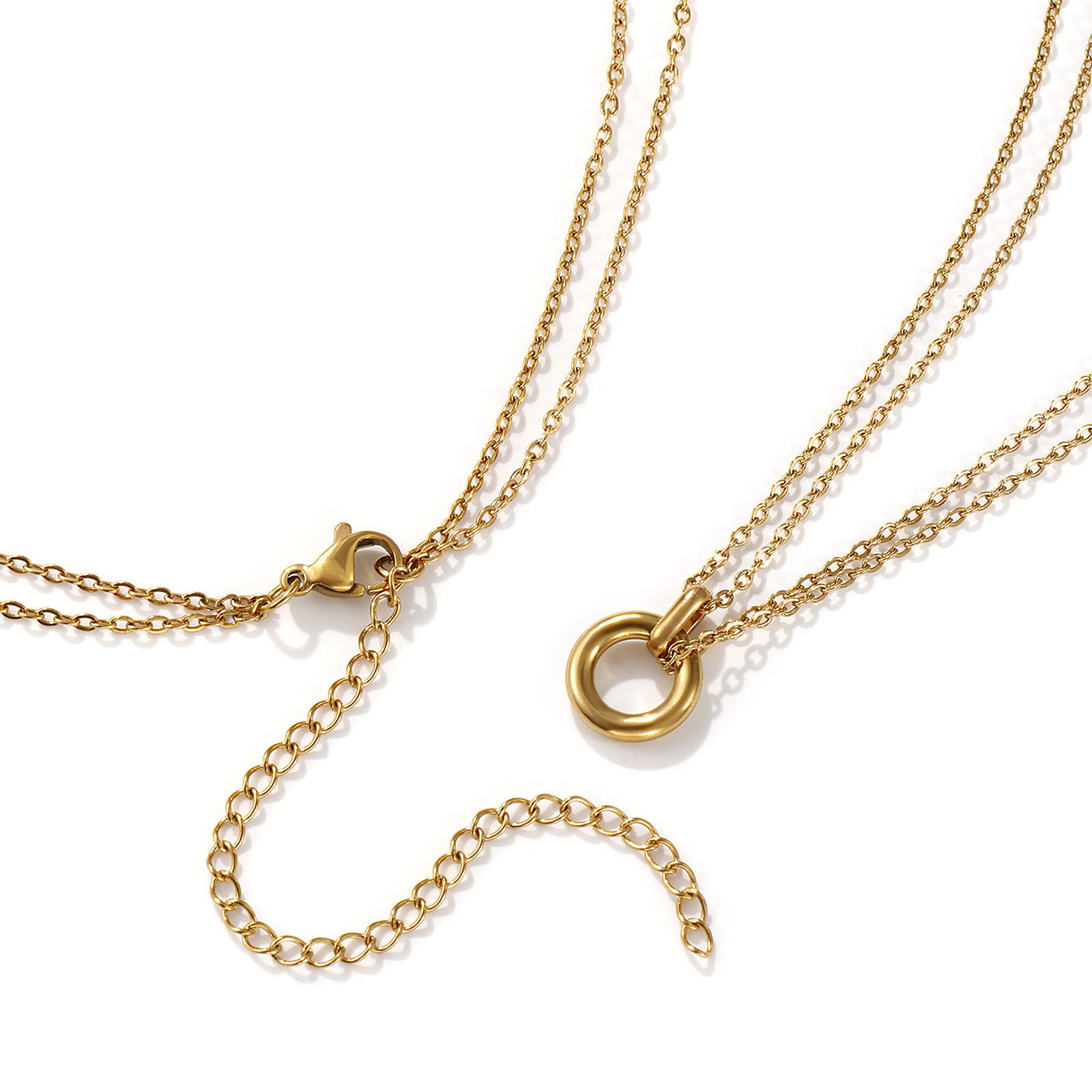 Picture of Eco-friendly PVD Vacuum Plating Minimalist 18K Real Gold Plated 304 Stainless Steel Link Cable Chain Circle Ring Pendant Charm Necklace For Women Gift 42cm(16.5") + 8cm(3.1") long