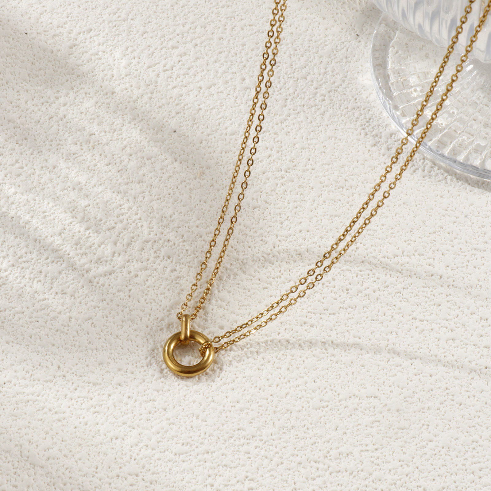 Picture of Eco-friendly PVD Vacuum Plating Minimalist 18K Real Gold Plated 304 Stainless Steel Link Cable Chain Circle Ring Pendant Charm Necklace For Women Gift 42cm(16.5") + 8cm(3.1") long