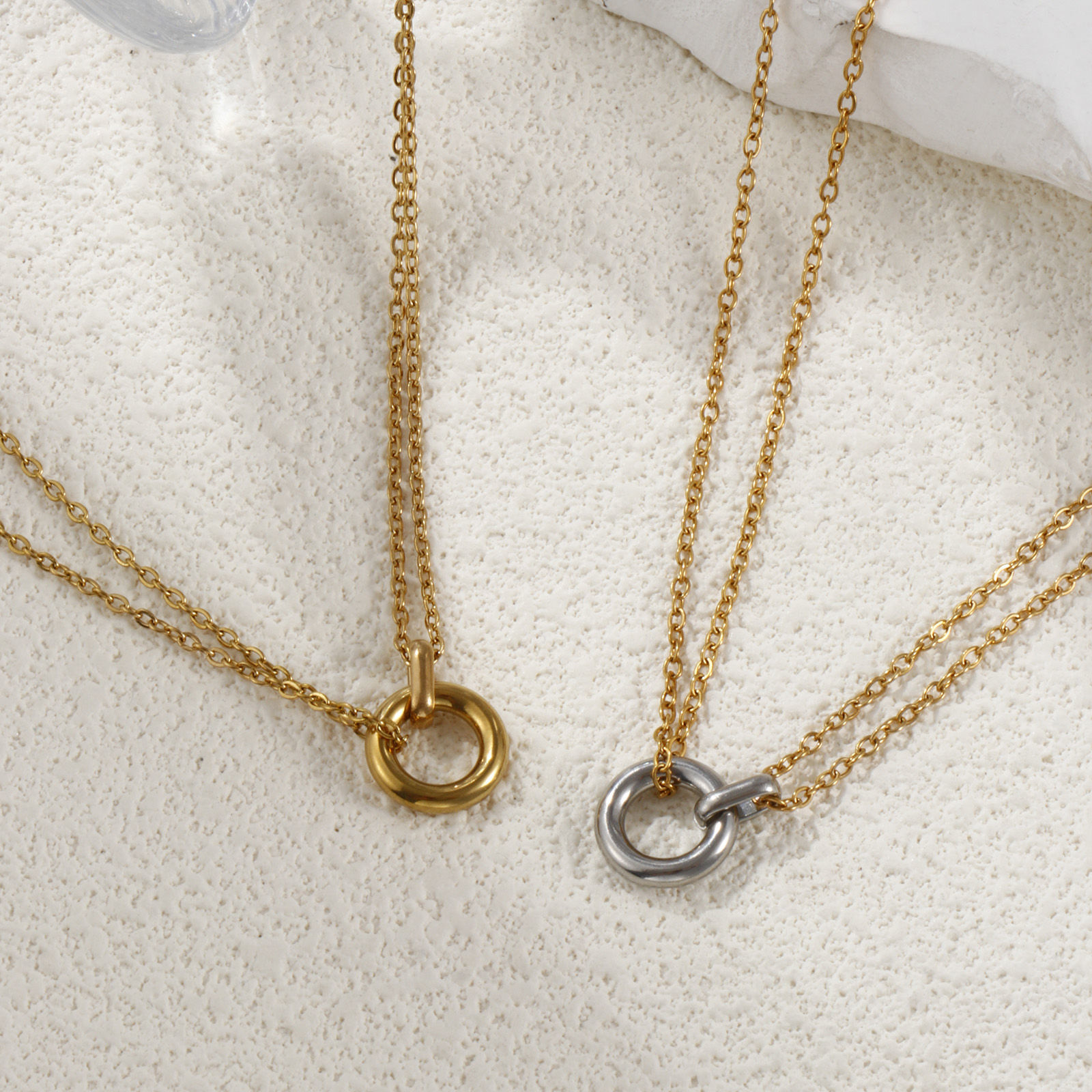Picture of Eco-friendly PVD Vacuum Plating Minimalist 18K Real Gold Plated 304 Stainless Steel Link Cable Chain Circle Ring Pendant Charm Necklace For Women Gift 42cm(16.5") + 8cm(3.1") long