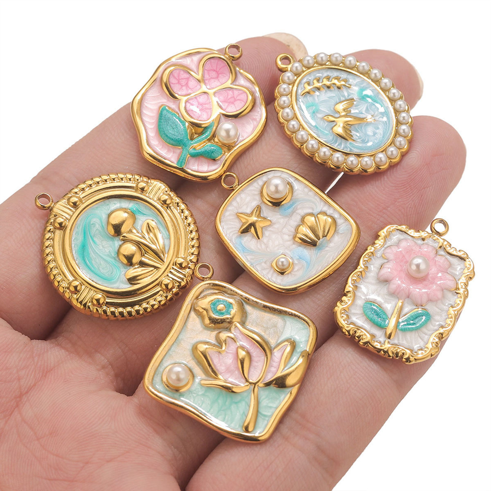 Picture of Eco-friendly 304 Stainless Steel Oil Painting Style Charms Multicolor Enamel