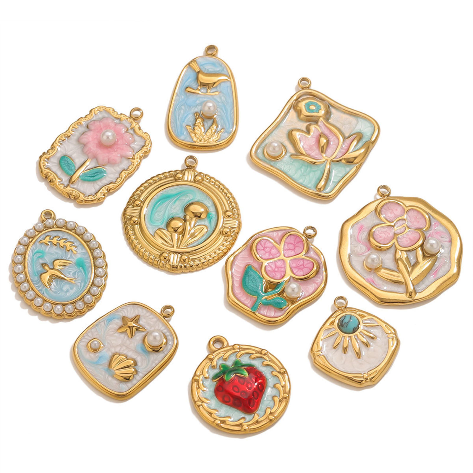 Picture of Eco-friendly 304 Stainless Steel Oil Painting Style Charms Multicolor Enamel