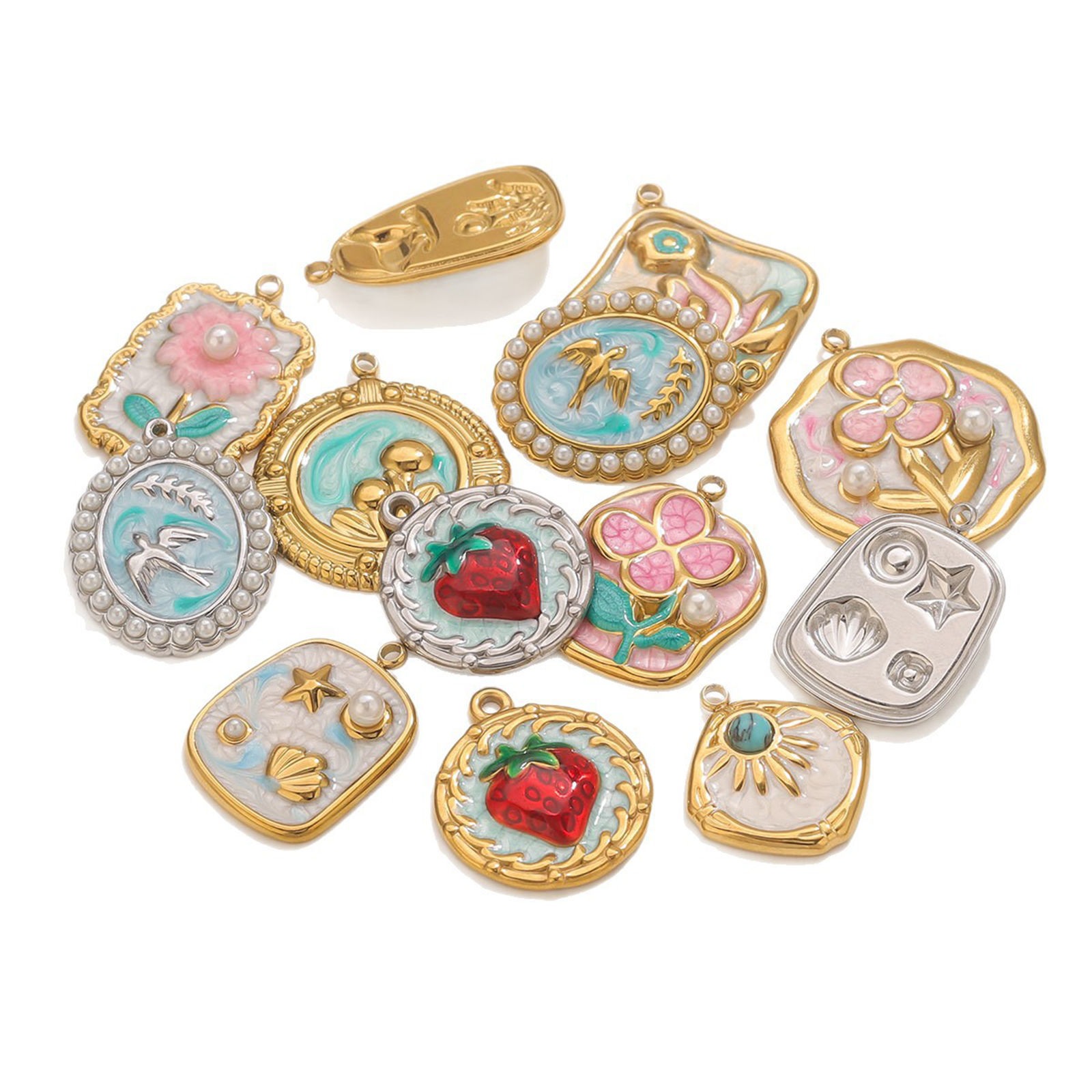 Picture of Eco-friendly 304 Stainless Steel Oil Painting Style Charms Multicolor Enamel