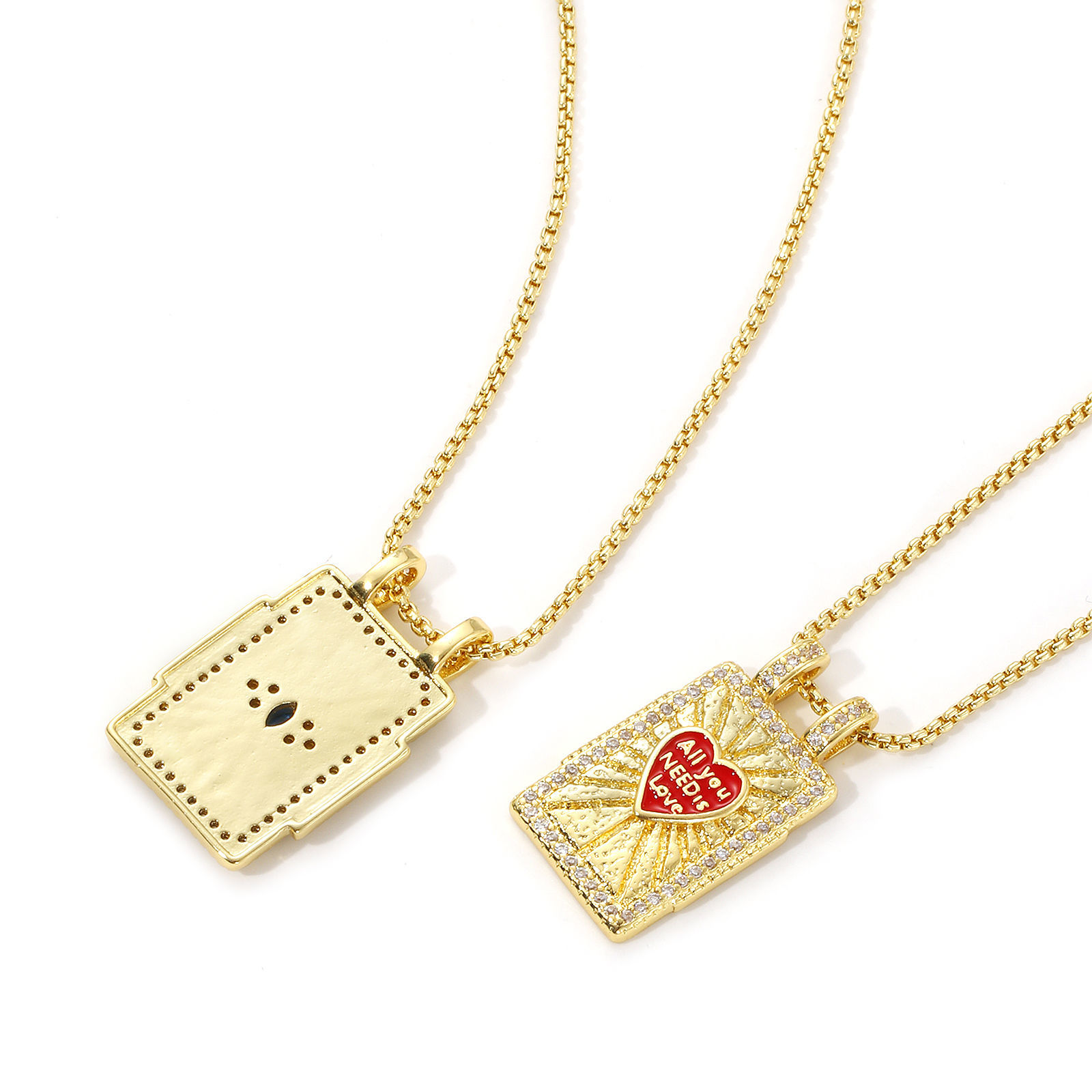 Picture of Eco-friendly Retro Ethnic 18K Real Gold Plated Multicolor Brass Link Cable Chain Rectangle Enamel Pendant Charm Necklace For Women Gift 45cm(17.7") + 5cm(2") long