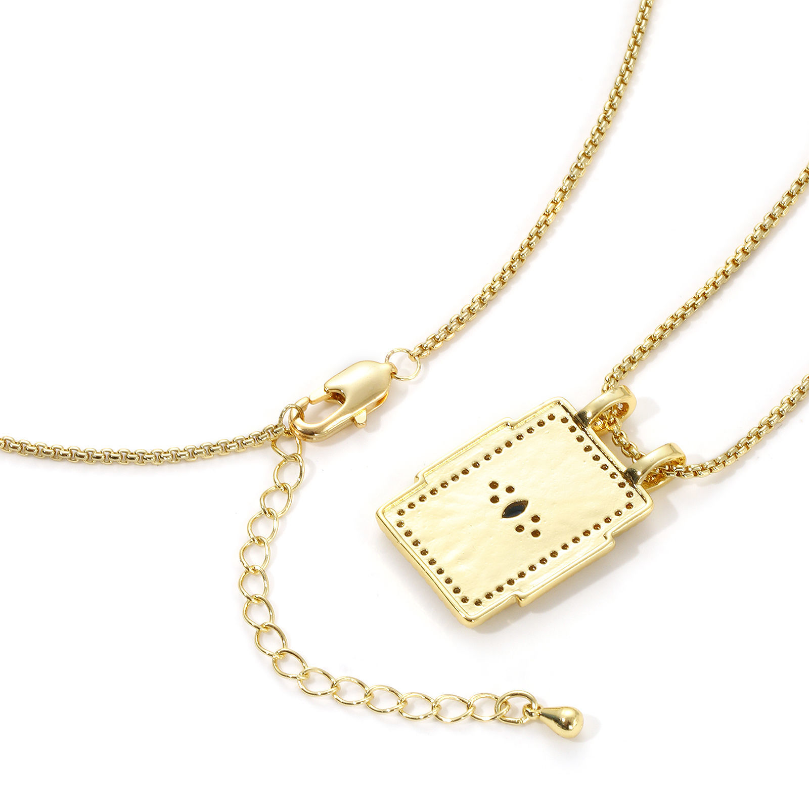 Picture of Eco-friendly Retro Ethnic 18K Real Gold Plated Multicolor Brass Link Cable Chain Rectangle Enamel Pendant Charm Necklace For Women Gift 45cm(17.7") + 5cm(2") long