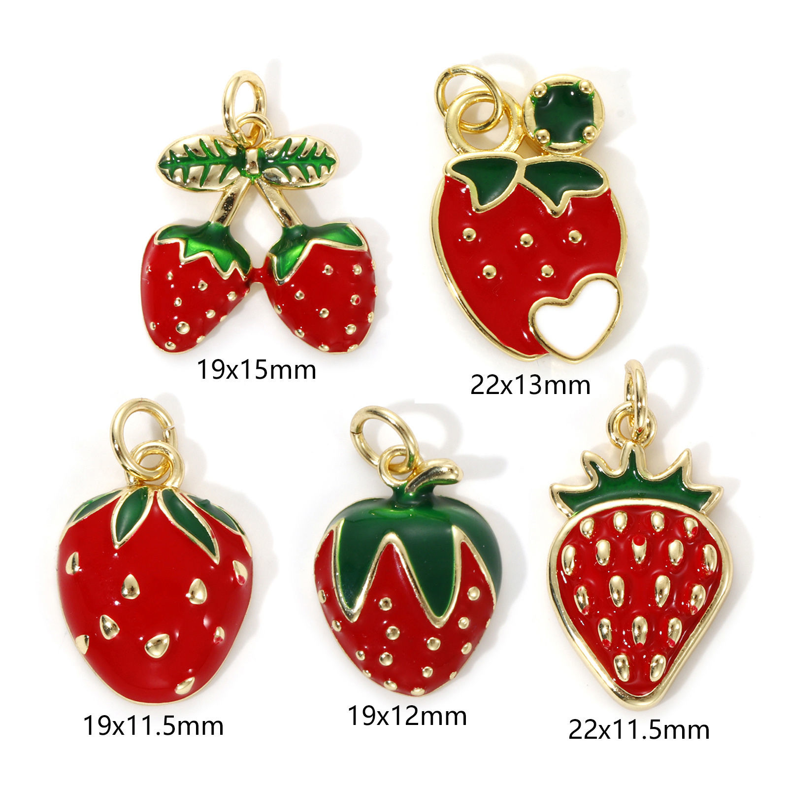 Picture of Eco-friendly Brass Charms 18K Real Gold Plated Red Enamel Strawberry Fruit
