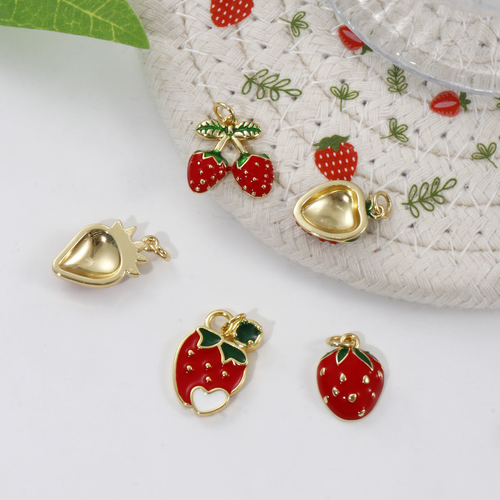 Picture of Eco-friendly Brass Charms 18K Real Gold Plated Red Enamel Strawberry Fruit
