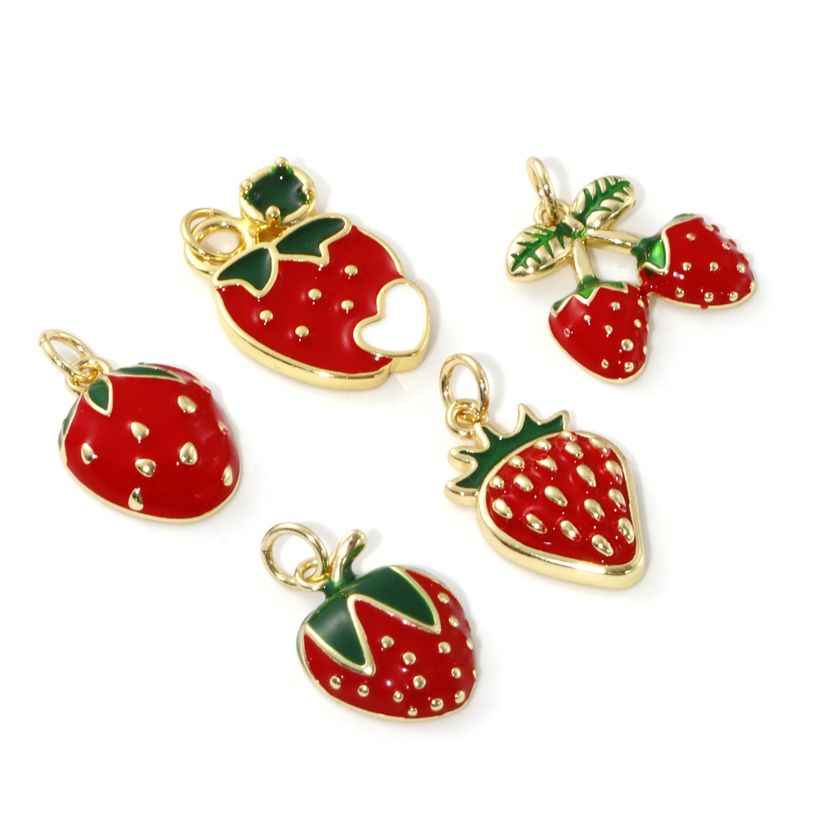 Picture of Eco-friendly Brass Charms 18K Real Gold Plated Red Enamel Strawberry Fruit
