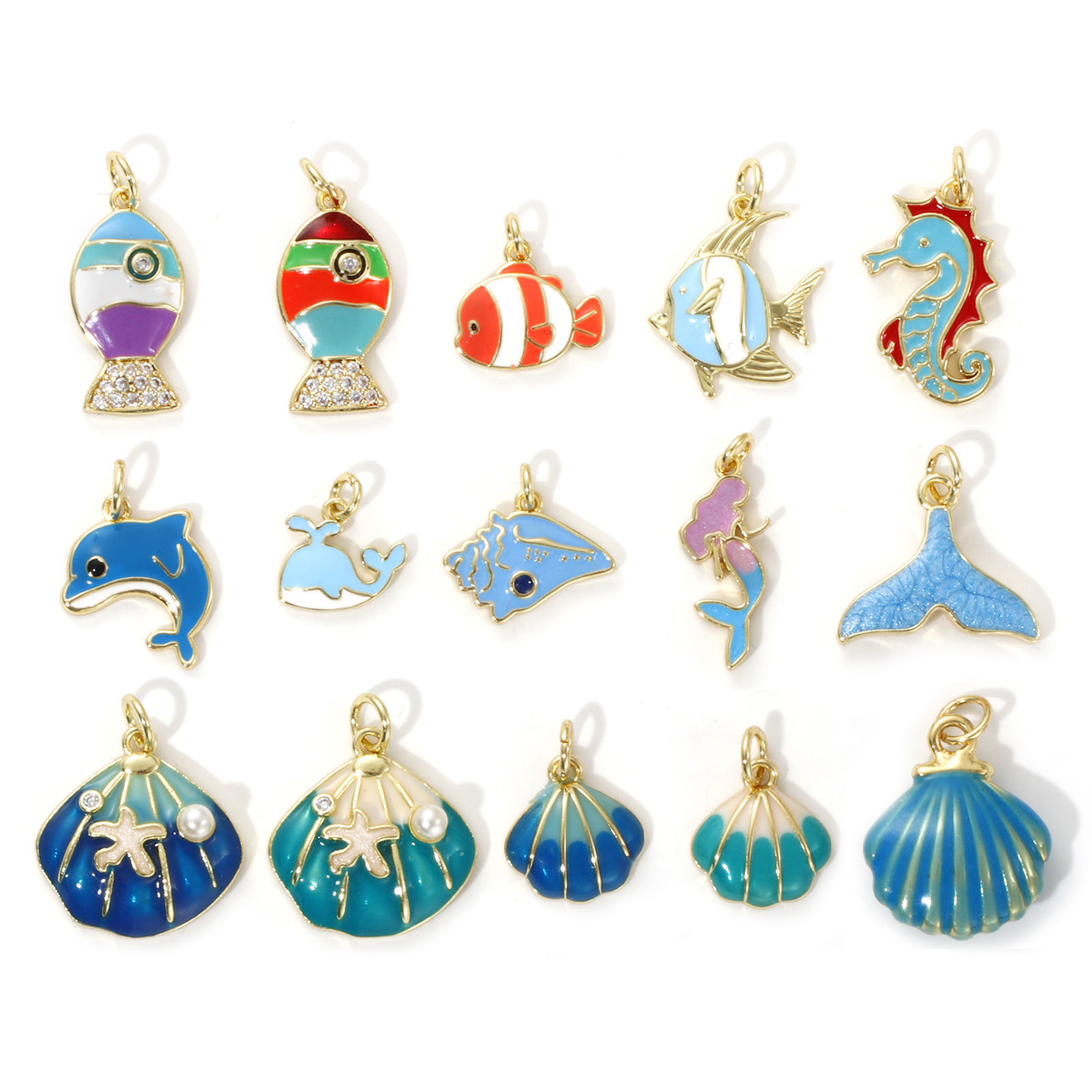 Picture of Eco-friendly Brass Ocean Jewelry Charms 18K Real Gold Plated Enamel