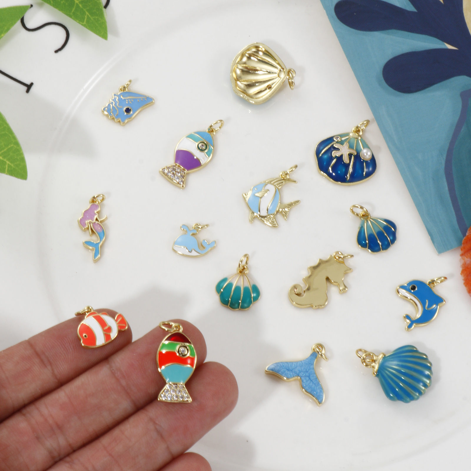 Picture of Eco-friendly Brass Ocean Jewelry Charms 18K Real Gold Plated Enamel