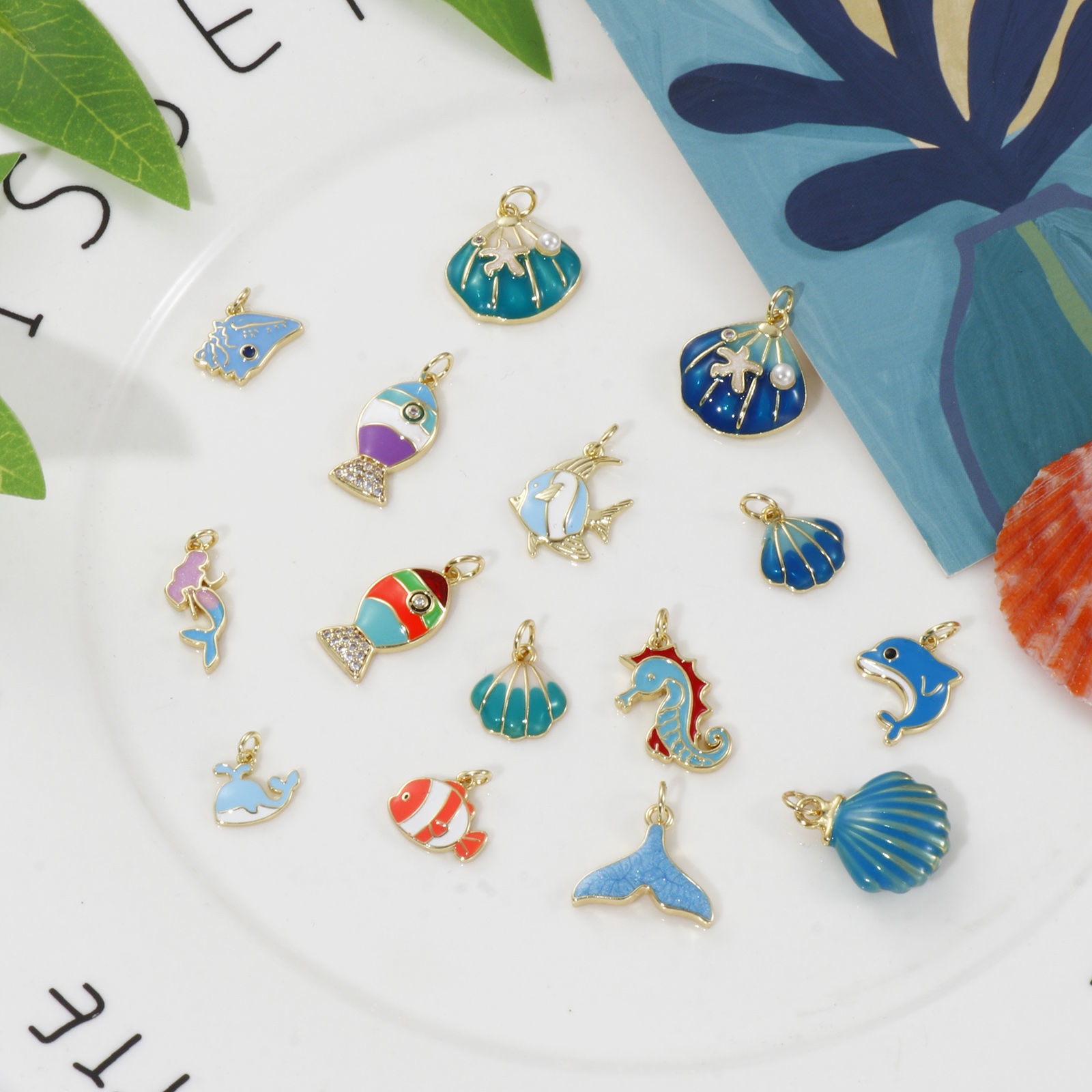 Picture of Eco-friendly Brass Ocean Jewelry Charms 18K Real Gold Plated Enamel
