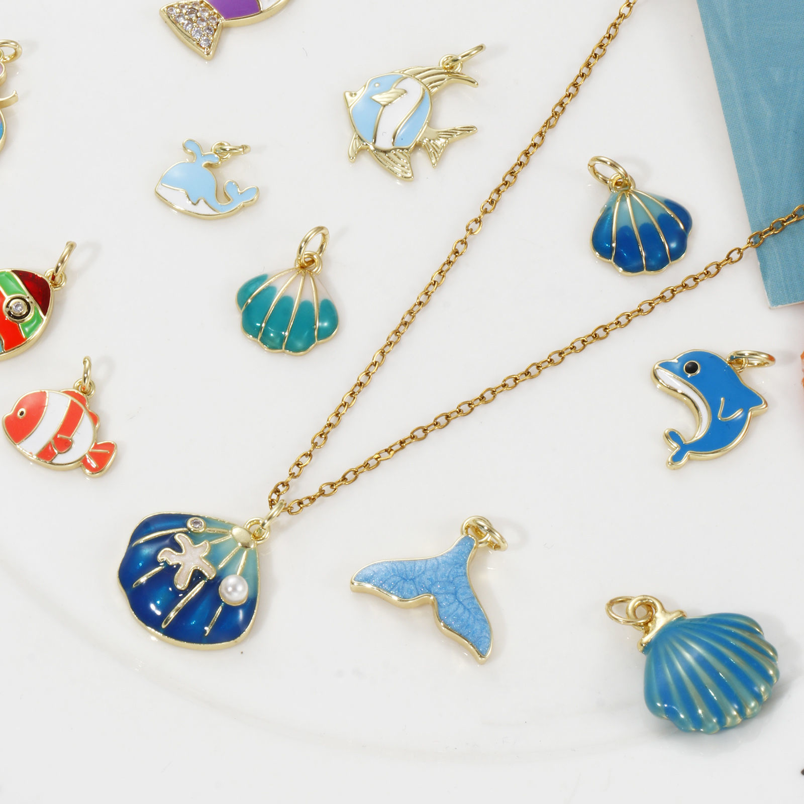 Picture of Eco-friendly Brass Ocean Jewelry Charms 18K Real Gold Plated Enamel