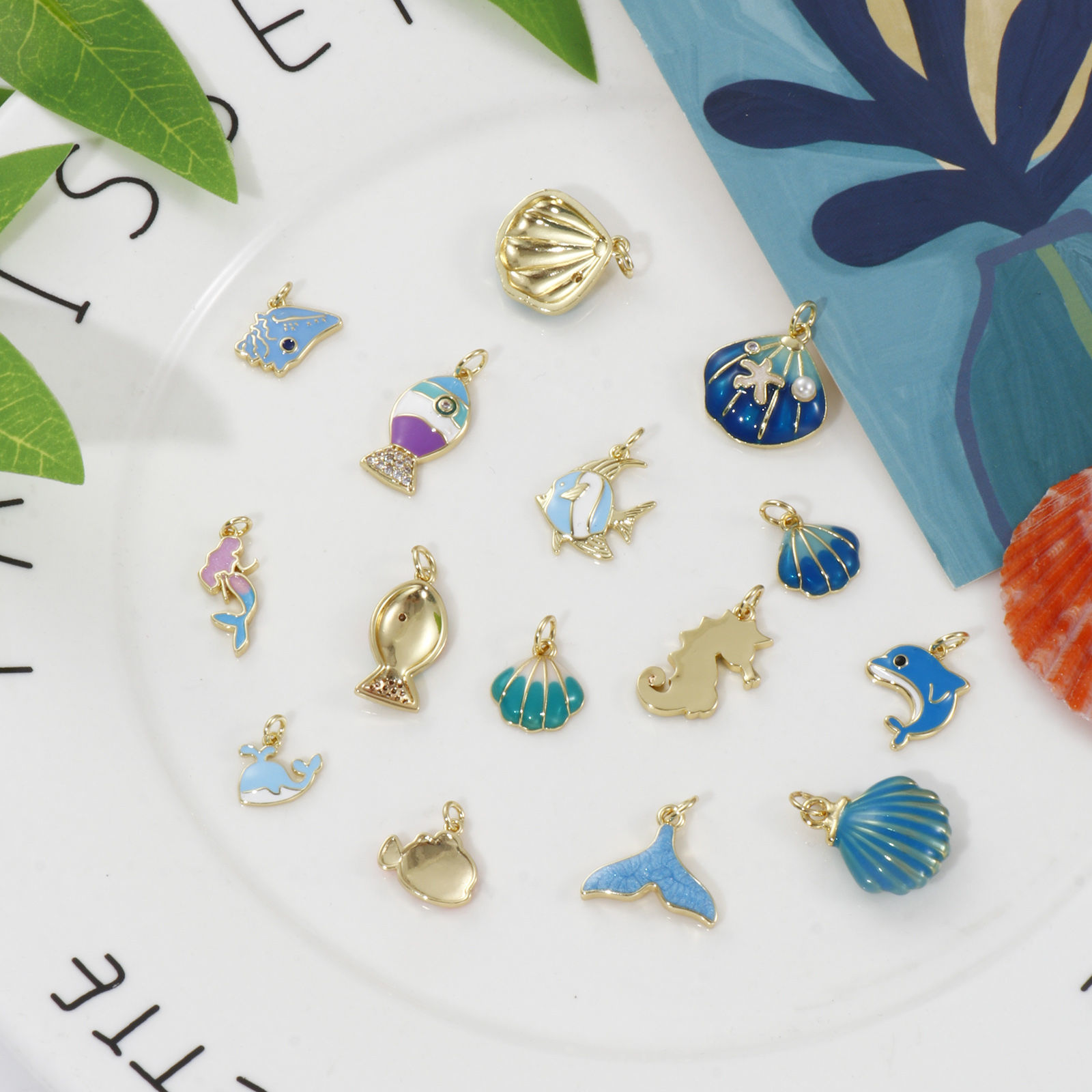 Picture of Eco-friendly Brass Ocean Jewelry Charms 18K Real Gold Plated Enamel