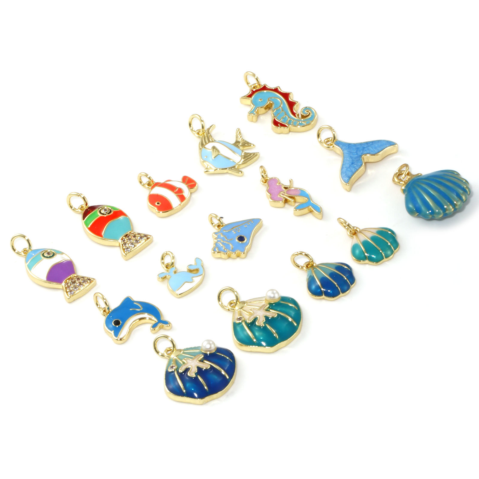 Picture of Eco-friendly Brass Ocean Jewelry Charms 18K Real Gold Plated Enamel