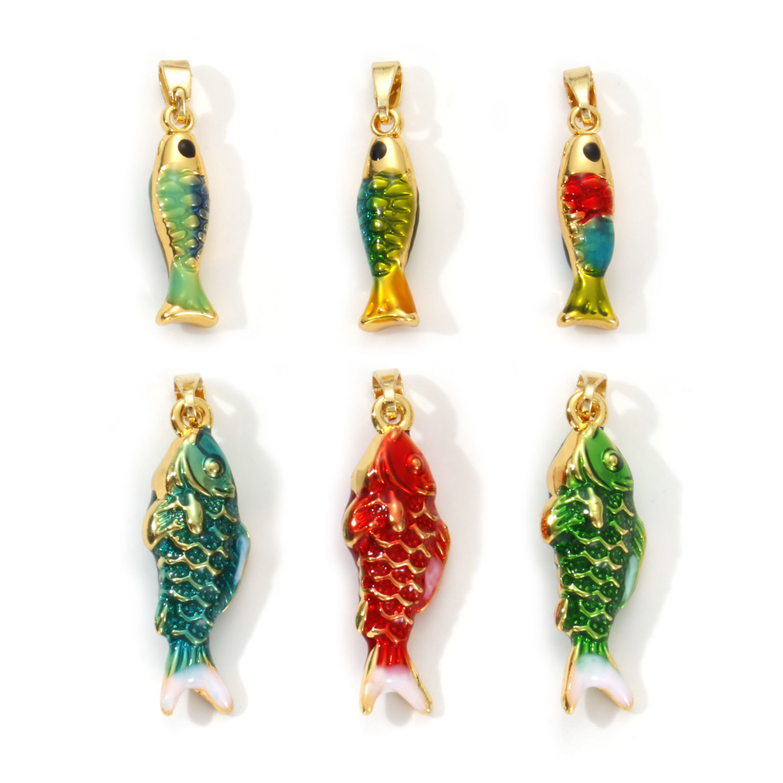 Picture of Brass Ocean Jewelry Charms 18K Gold Plated Enamel Fish Animal 3D