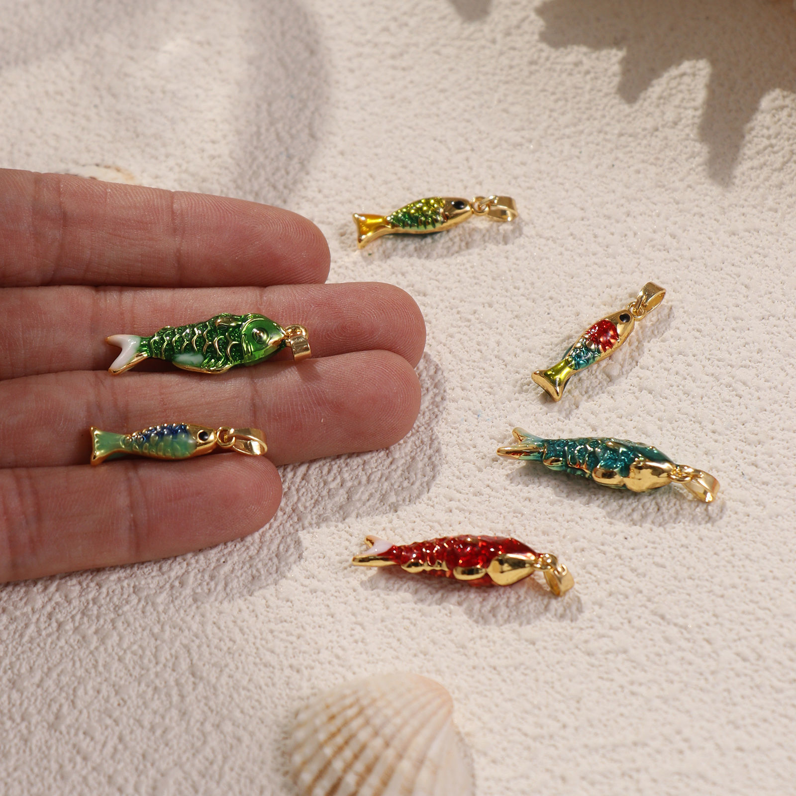 Picture of Brass Ocean Jewelry Charms 18K Gold Plated Enamel Fish Animal 3D