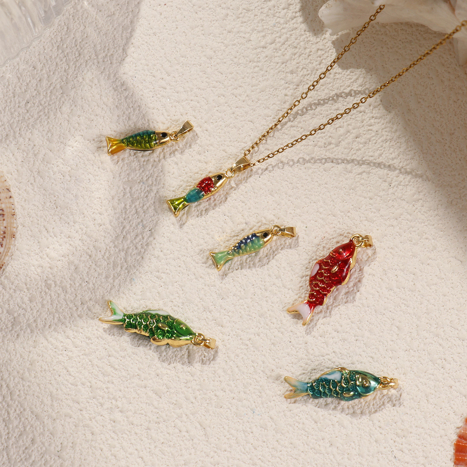 Picture of Brass Ocean Jewelry Charms 18K Gold Plated Enamel Fish Animal 3D