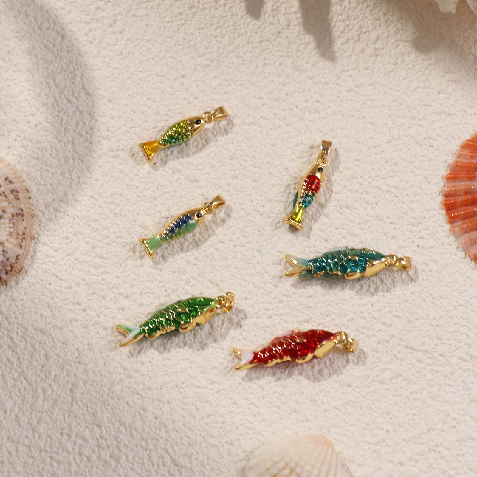 Picture of Brass Ocean Jewelry Charms 18K Gold Plated Enamel Fish Animal 3D
