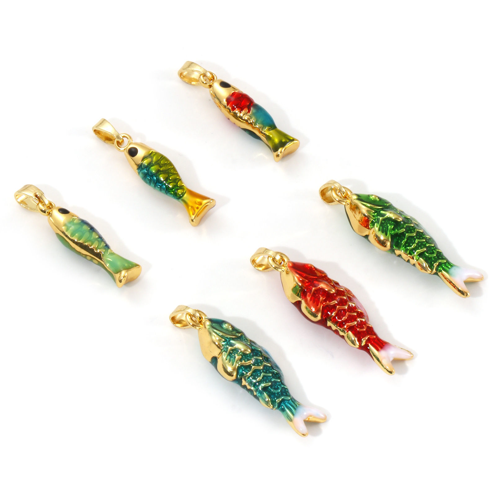 Picture of Brass Ocean Jewelry Charms 18K Gold Plated Enamel Fish Animal 3D