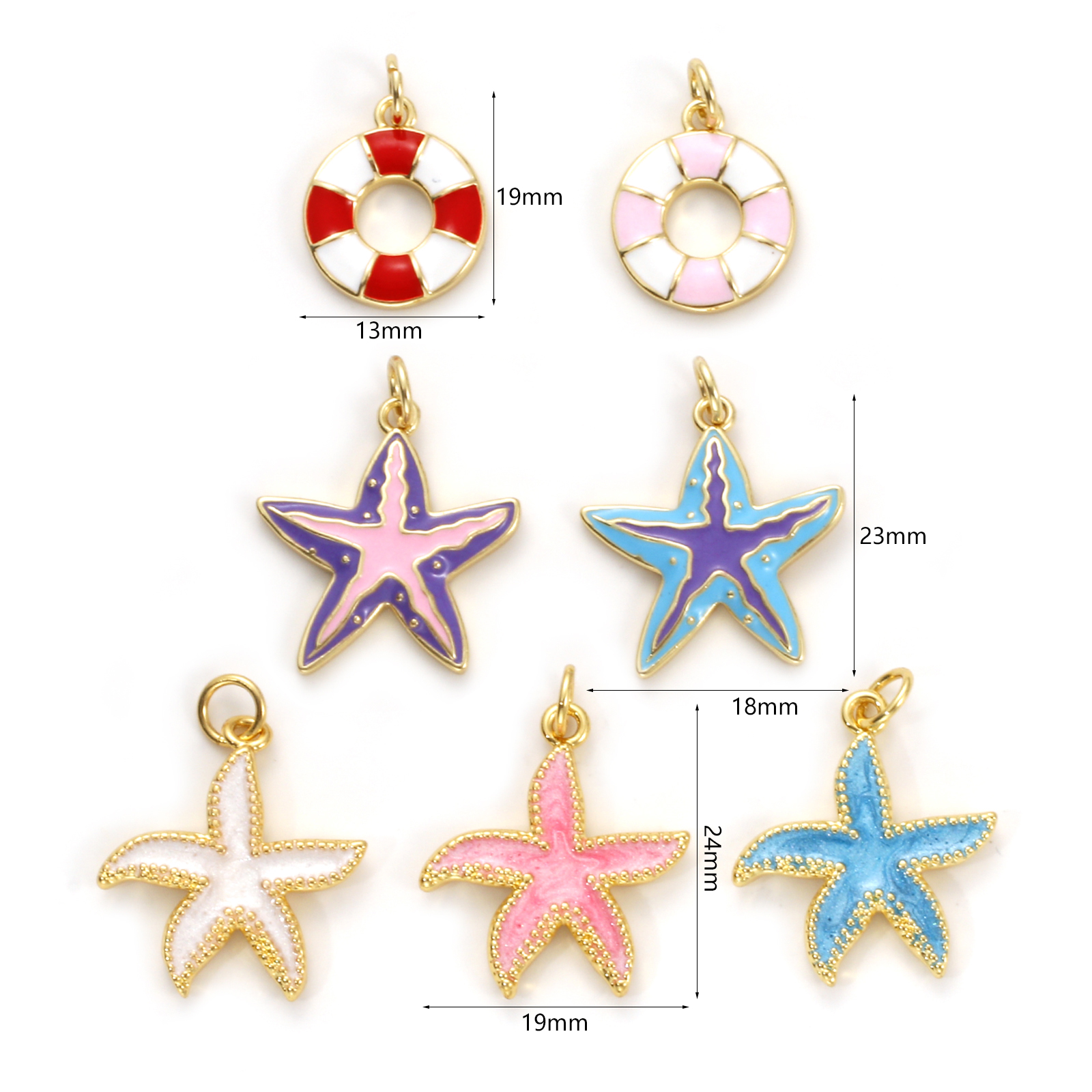 Picture of Eco-friendly Brass Ocean Jewelry Charms 18K Real Gold Plated Multicolor Enamel Lifebuoy Star Fish